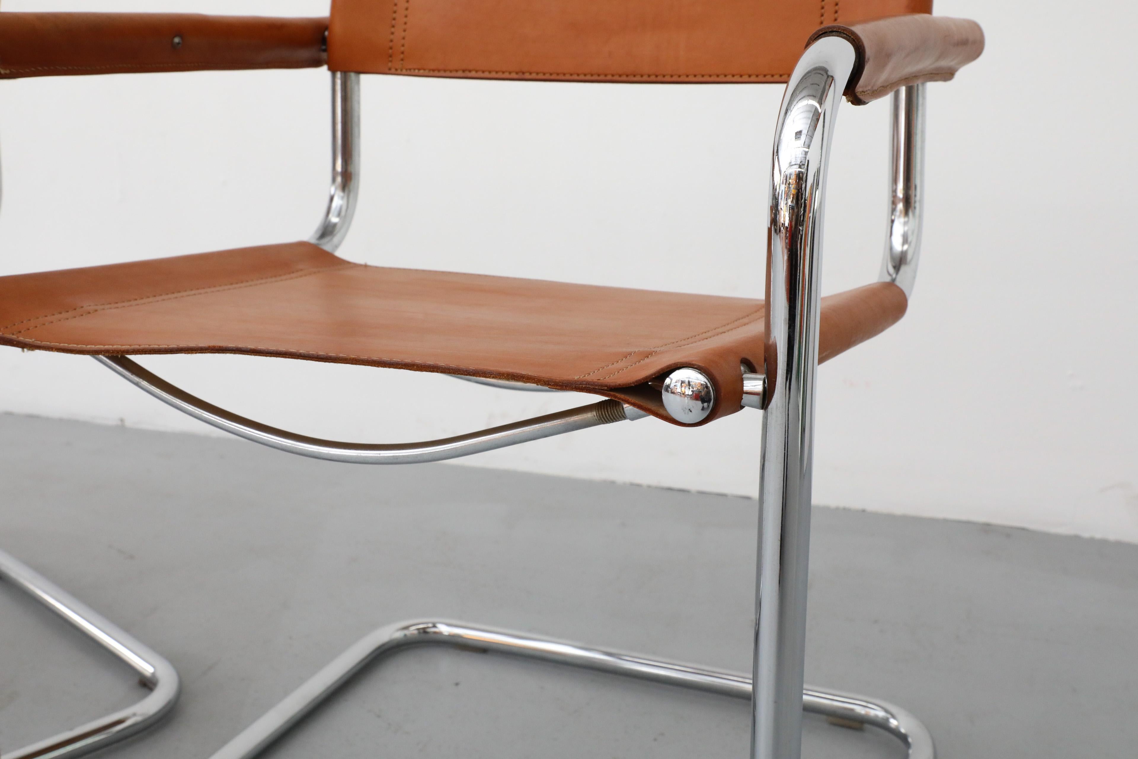Set of 4 Cognac Leather and Chrome Armchairs by Mart Stam for Thonet, 1926 11