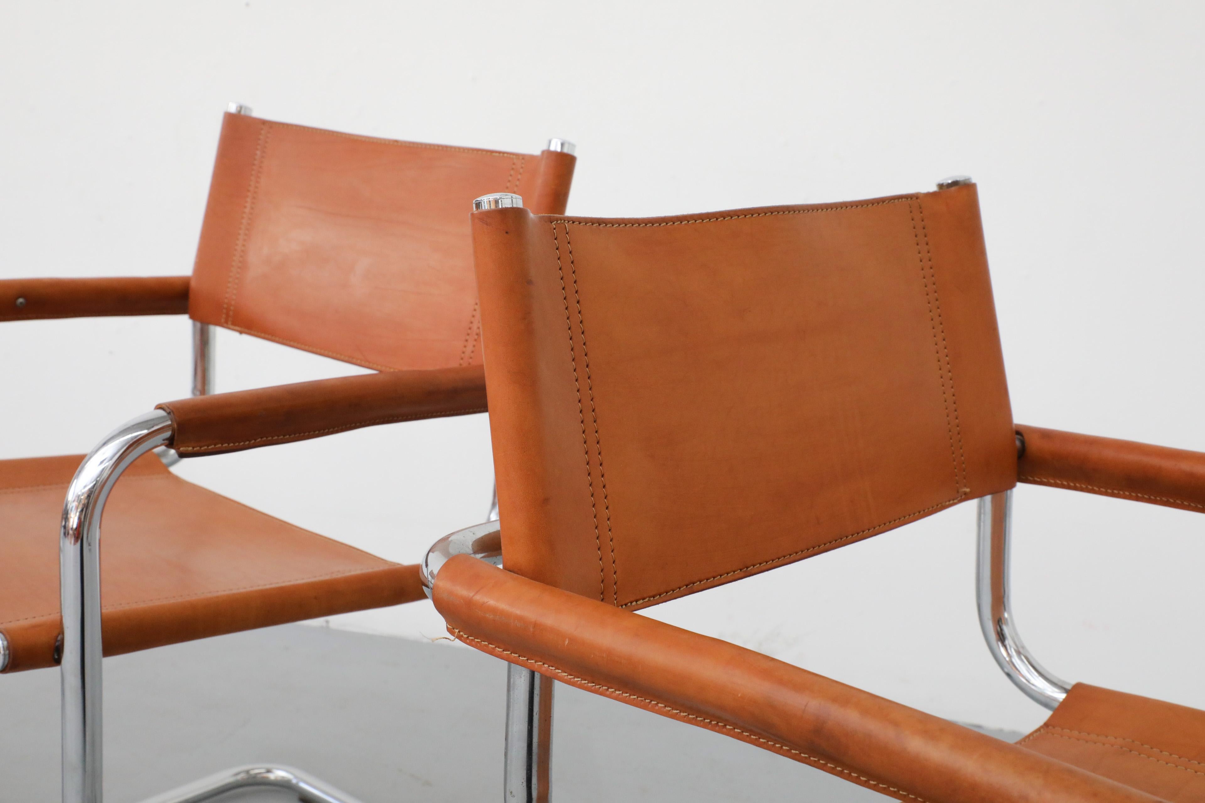 Set of 4 Cognac Leather and Chrome Armchairs by Mart Stam for Thonet, 1926 12