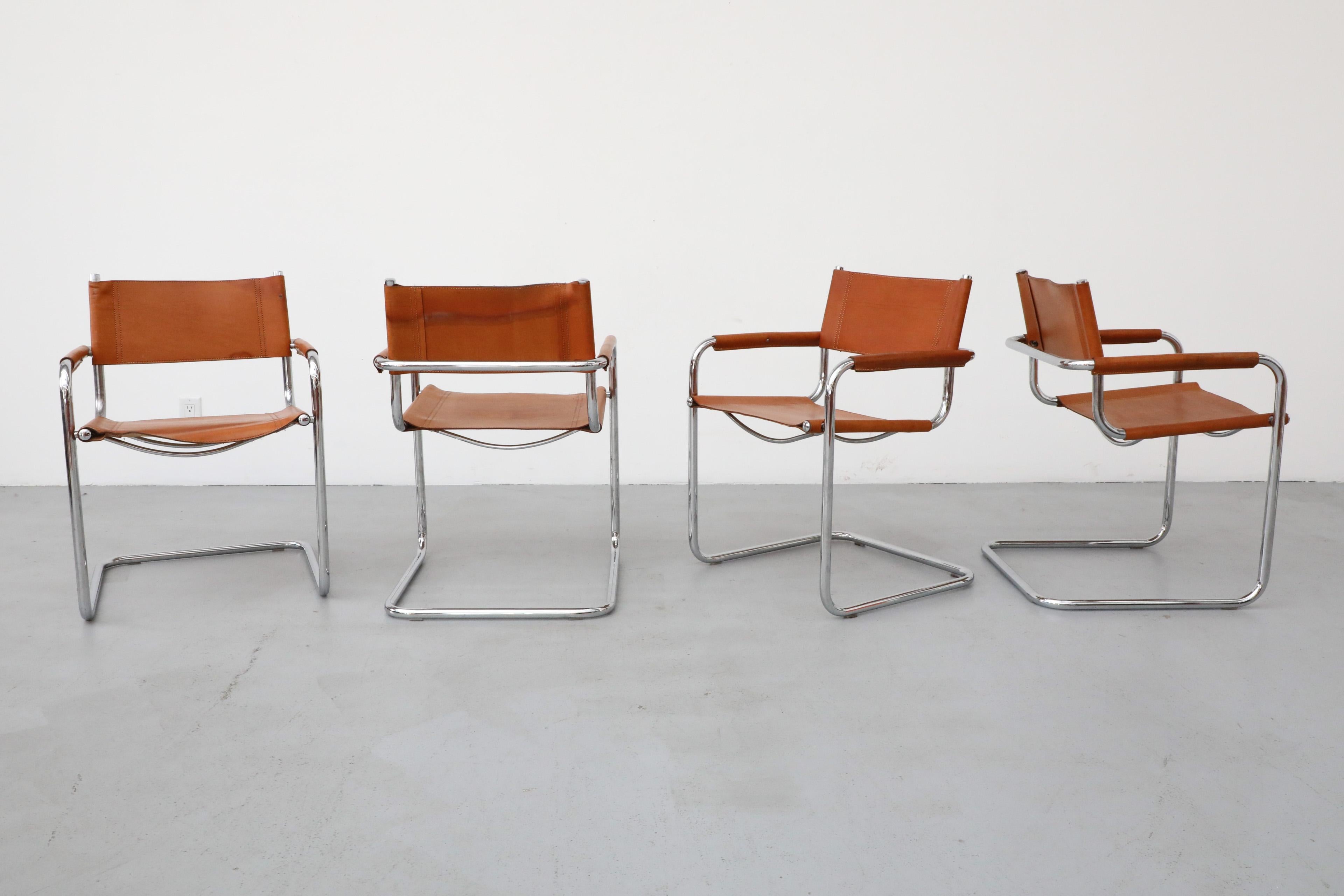 Set of 4 Cognac Leather and Chrome Armchairs by Mart Stam for Thonet, 1926 1