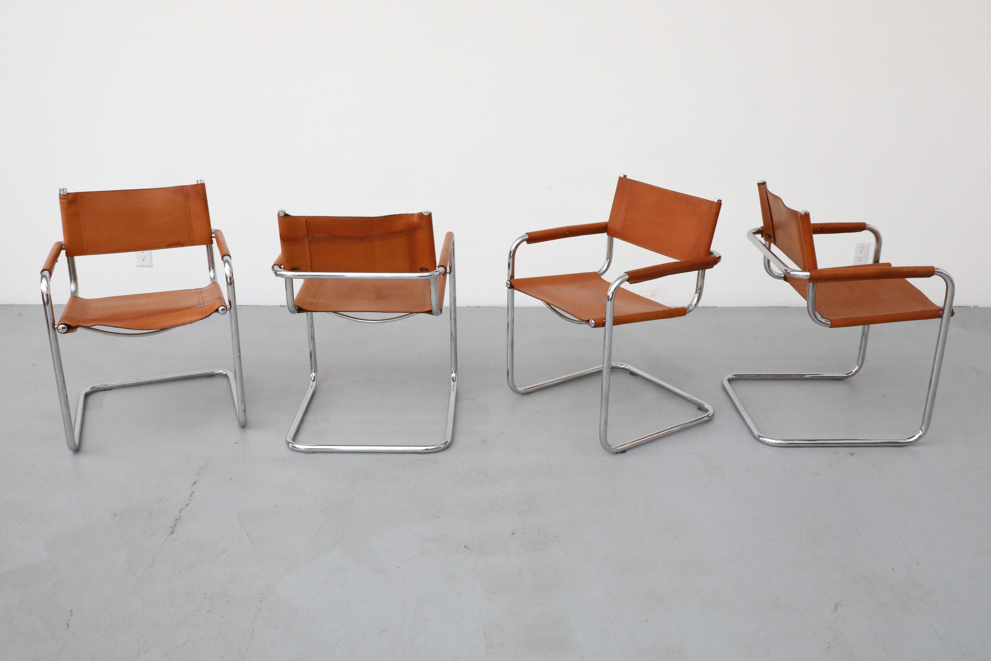 Set of 4 Cognac Leather and Chrome Armchairs by Mart Stam for Thonet, 1926 2