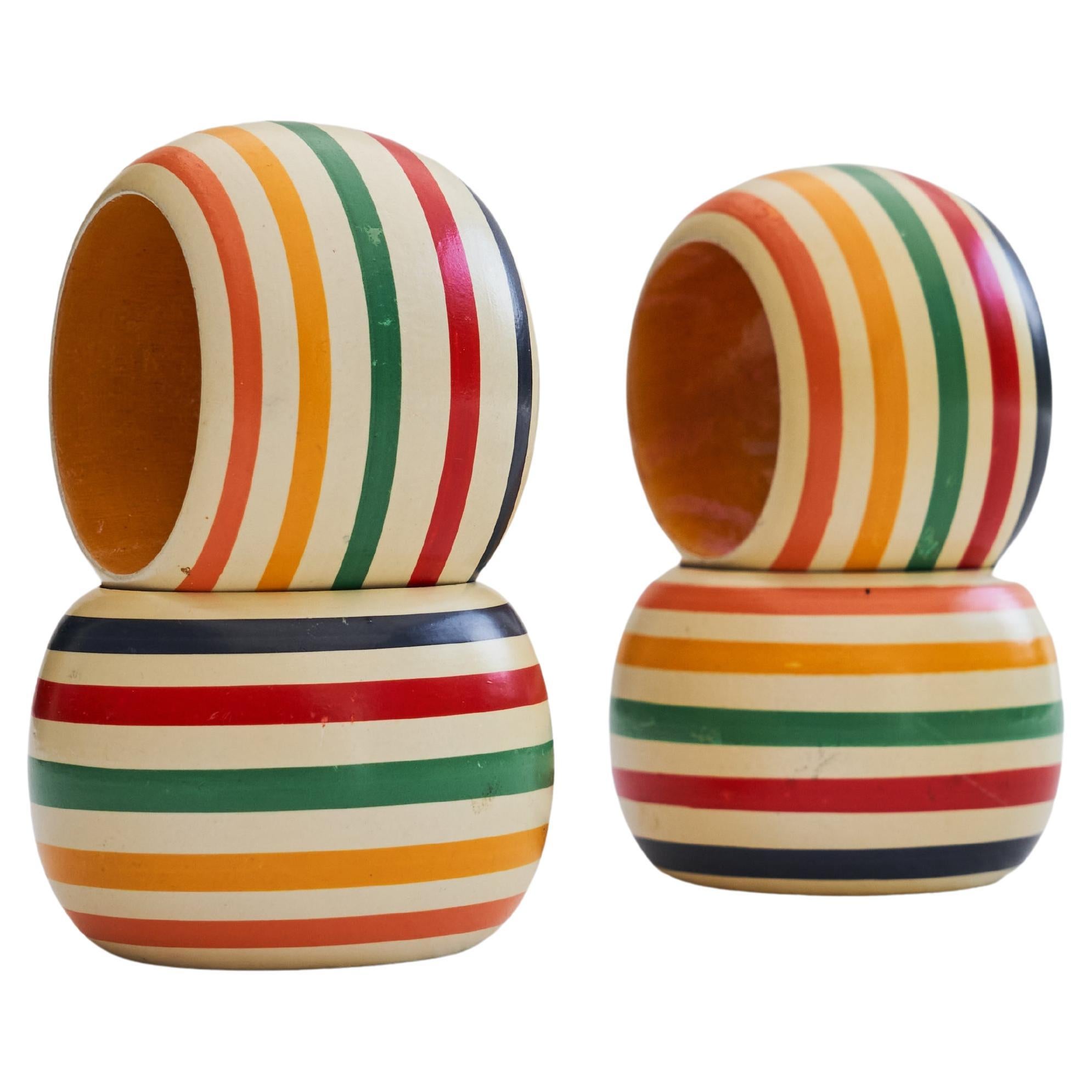 Set of 4 Colorful Napkin Rings in Painted Wood 1970s For Sale