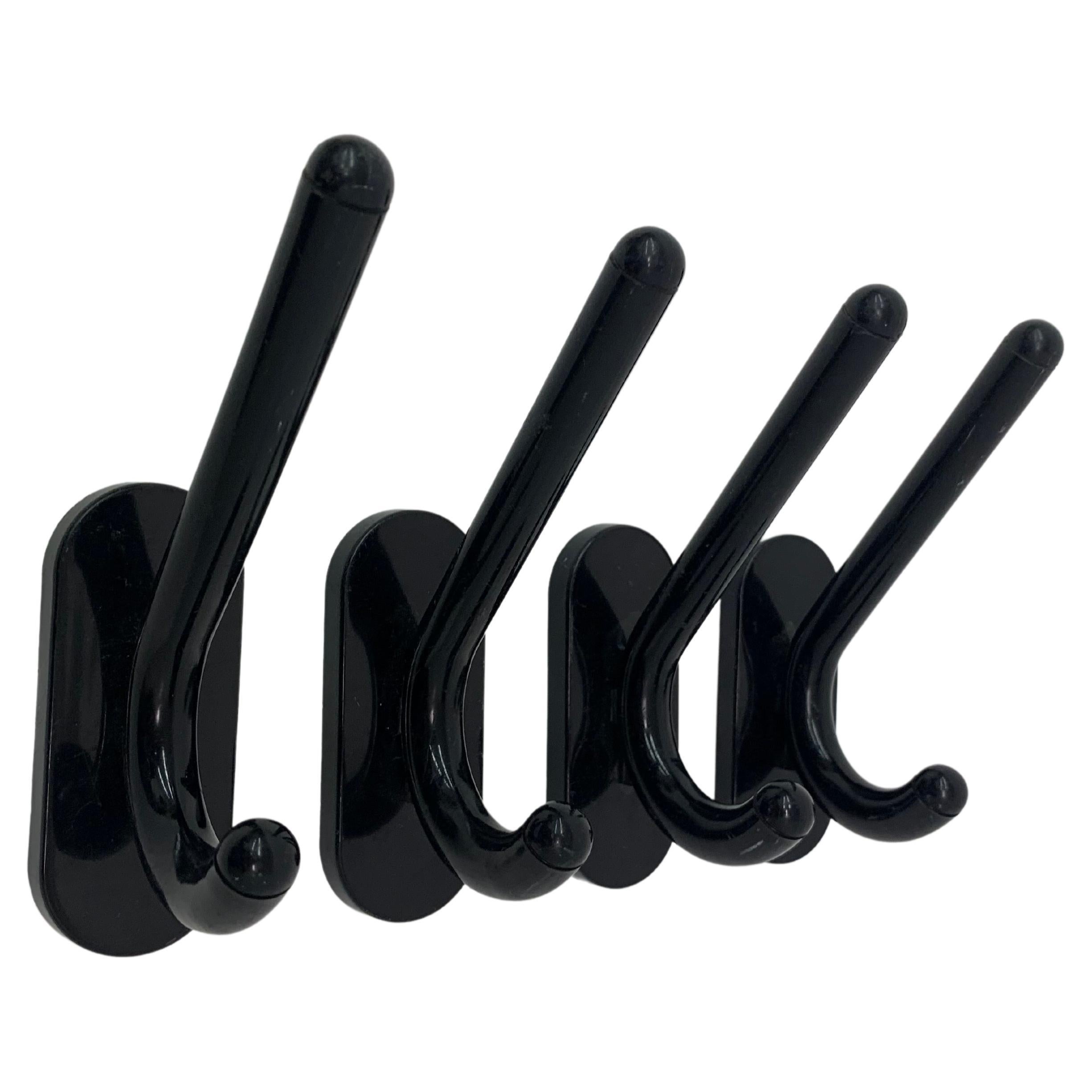 Set of 4 Con & Con Italian Black Wall Coat / Towel Hangers, 1970’s For Sale