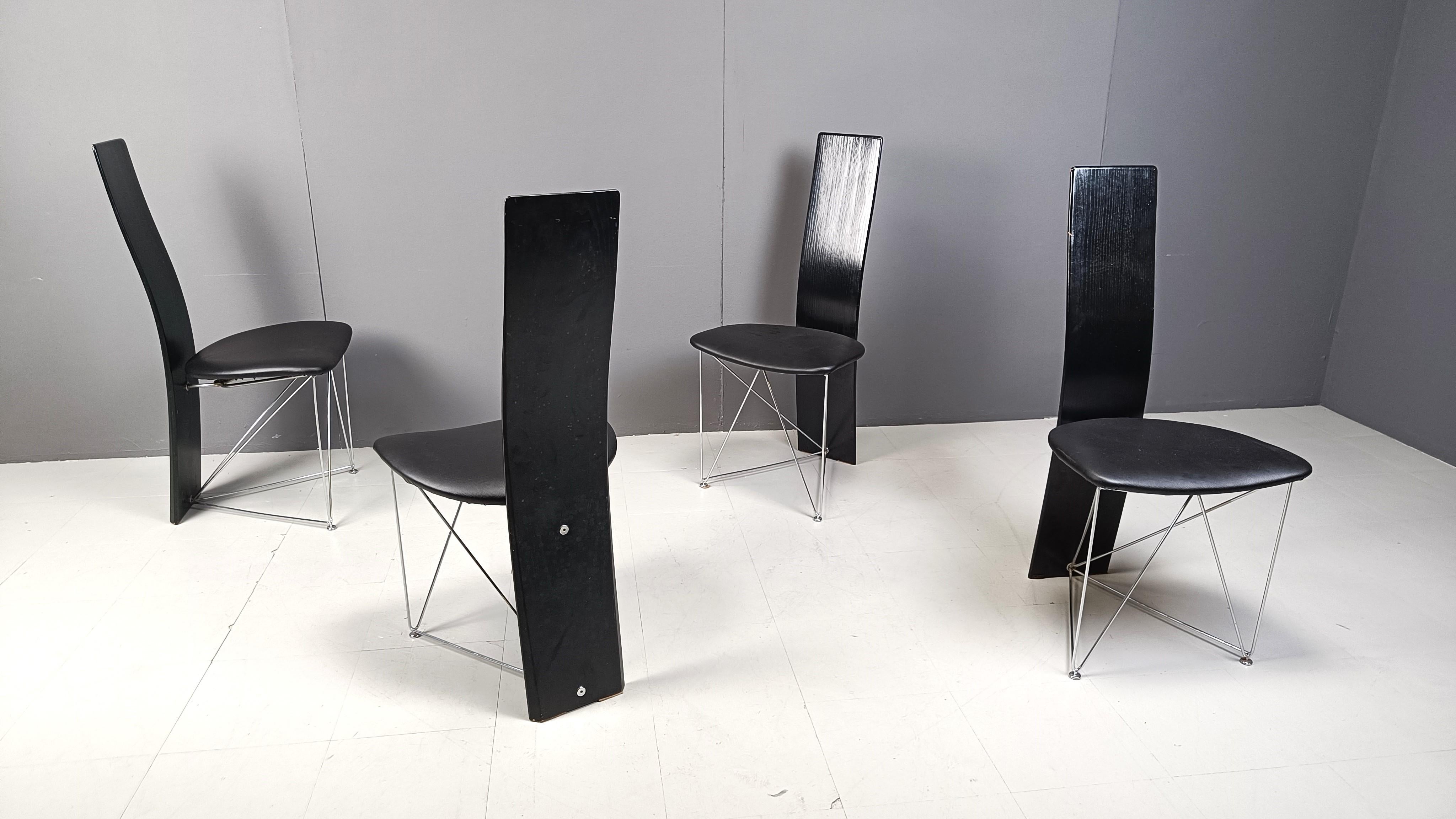 4er Set Concorde Esszimmerstühle mit Ledersitzen von Torstein Flatøy für Bahus (Metall) im Angebot