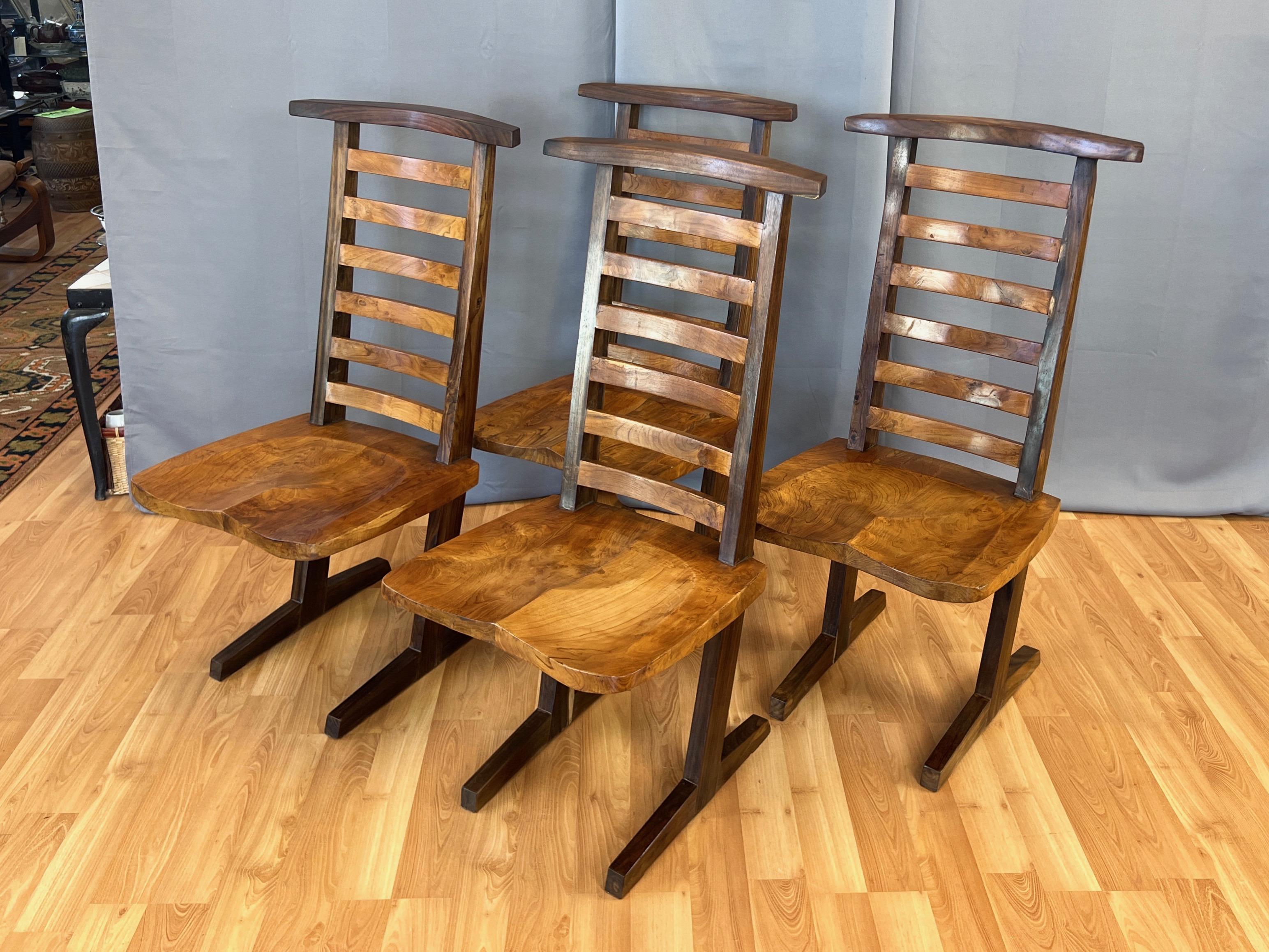Ensemble de 4 chaises de salle à manger de style conoid en teck à la manière de Nakashima, fin des années 1960 en vente 8