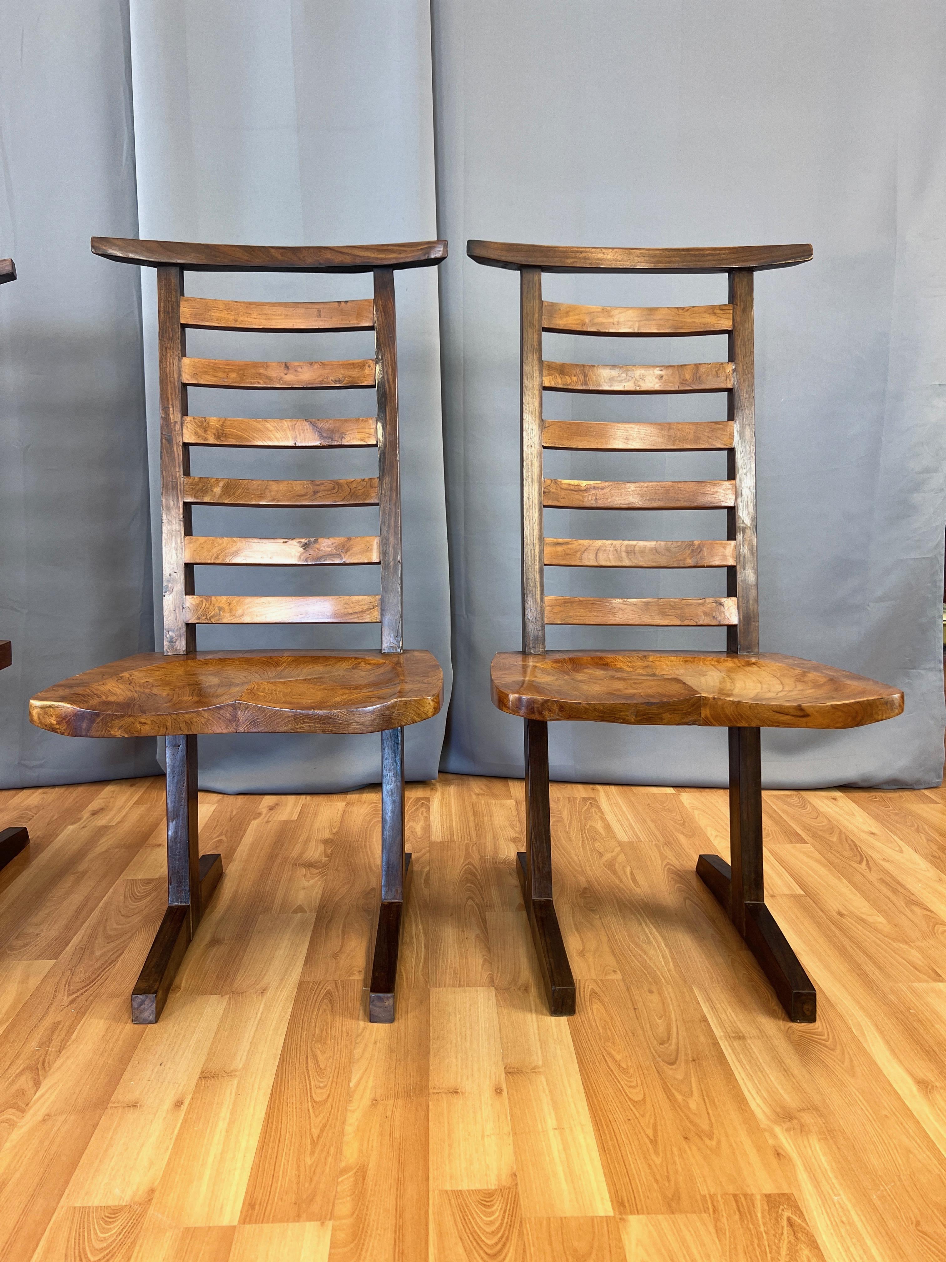 Fait main Ensemble de 4 chaises de salle à manger de style conoid en teck à la manière de Nakashima, fin des années 1960 en vente