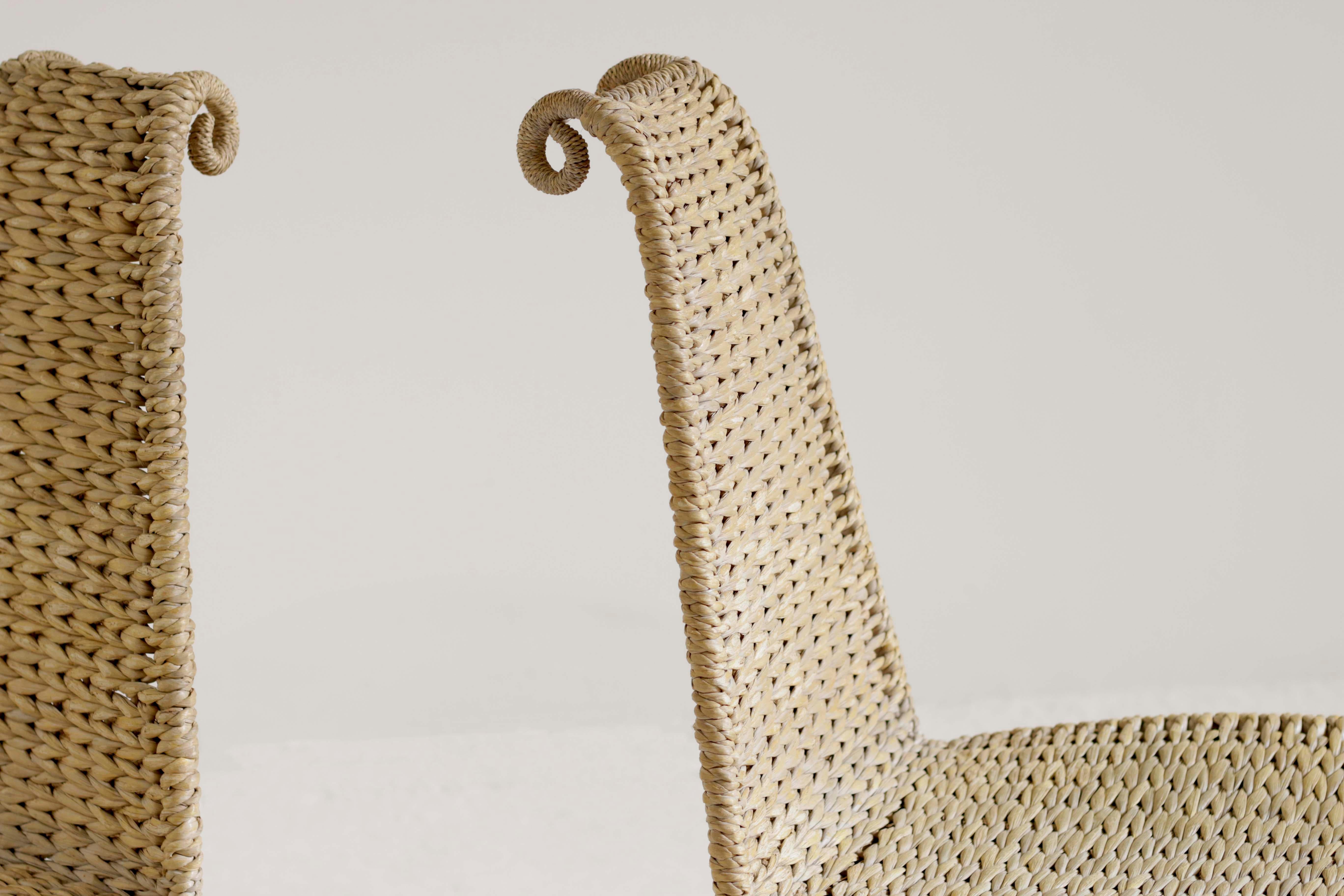 Post-Modern Set of 4 Conran Shop Woven Seagrass Chairs with Rams Horn Details
