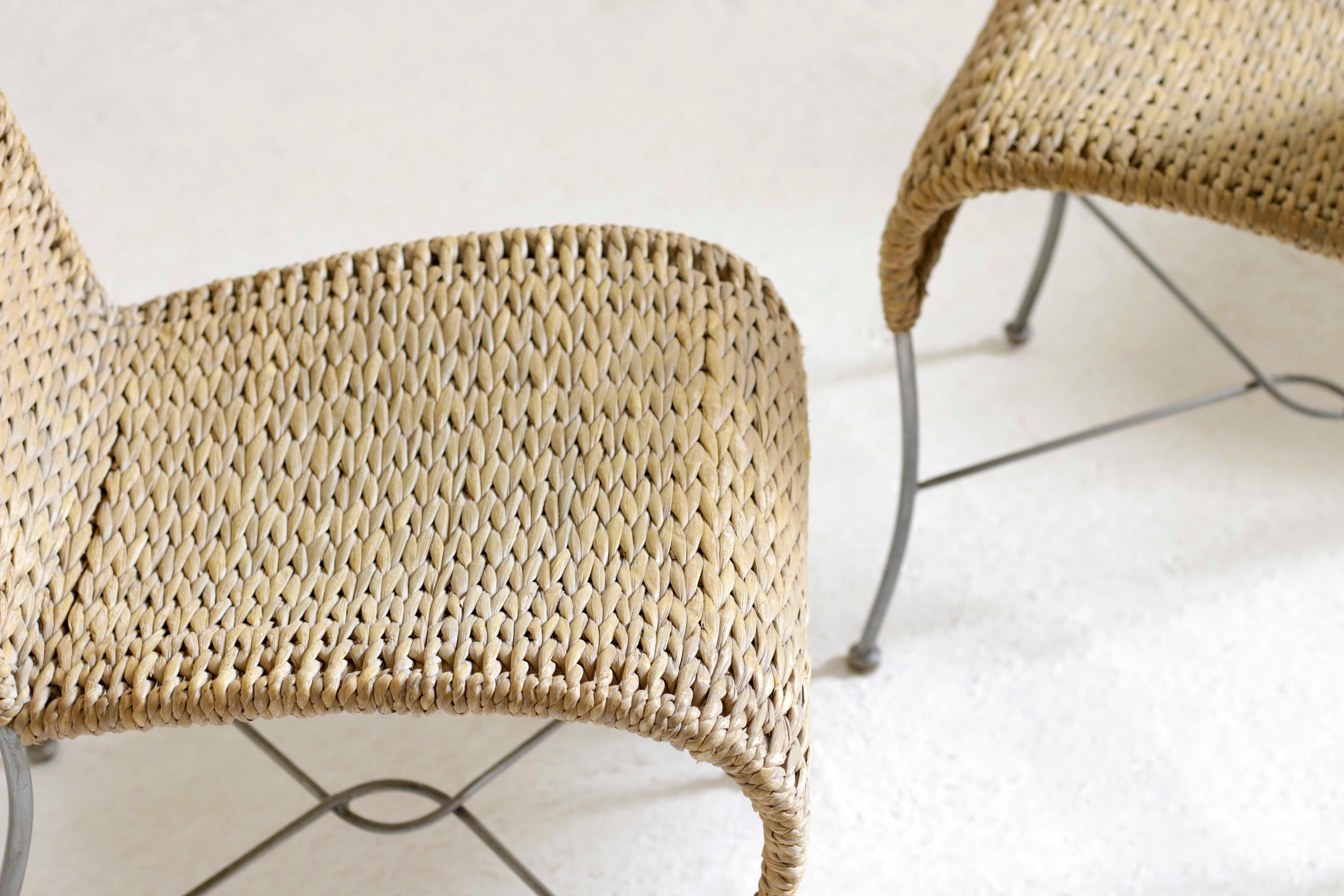 British Set of 4 Conran Shop Woven Seagrass Chairs with Rams Horn Details