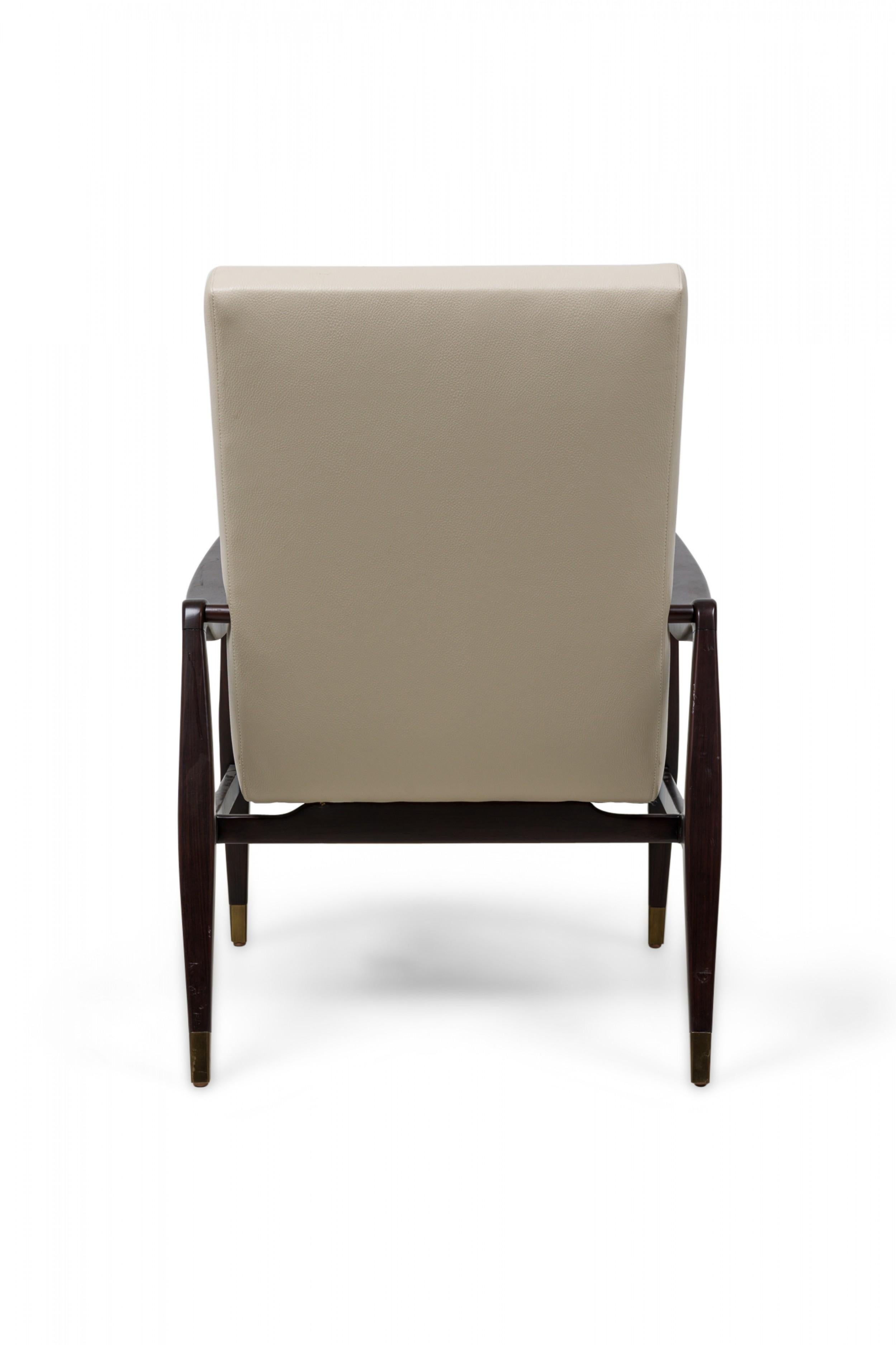 Modern Set of 4 Contemporary American Beige Pebbled Leather Upholstered Armchairs For Sale