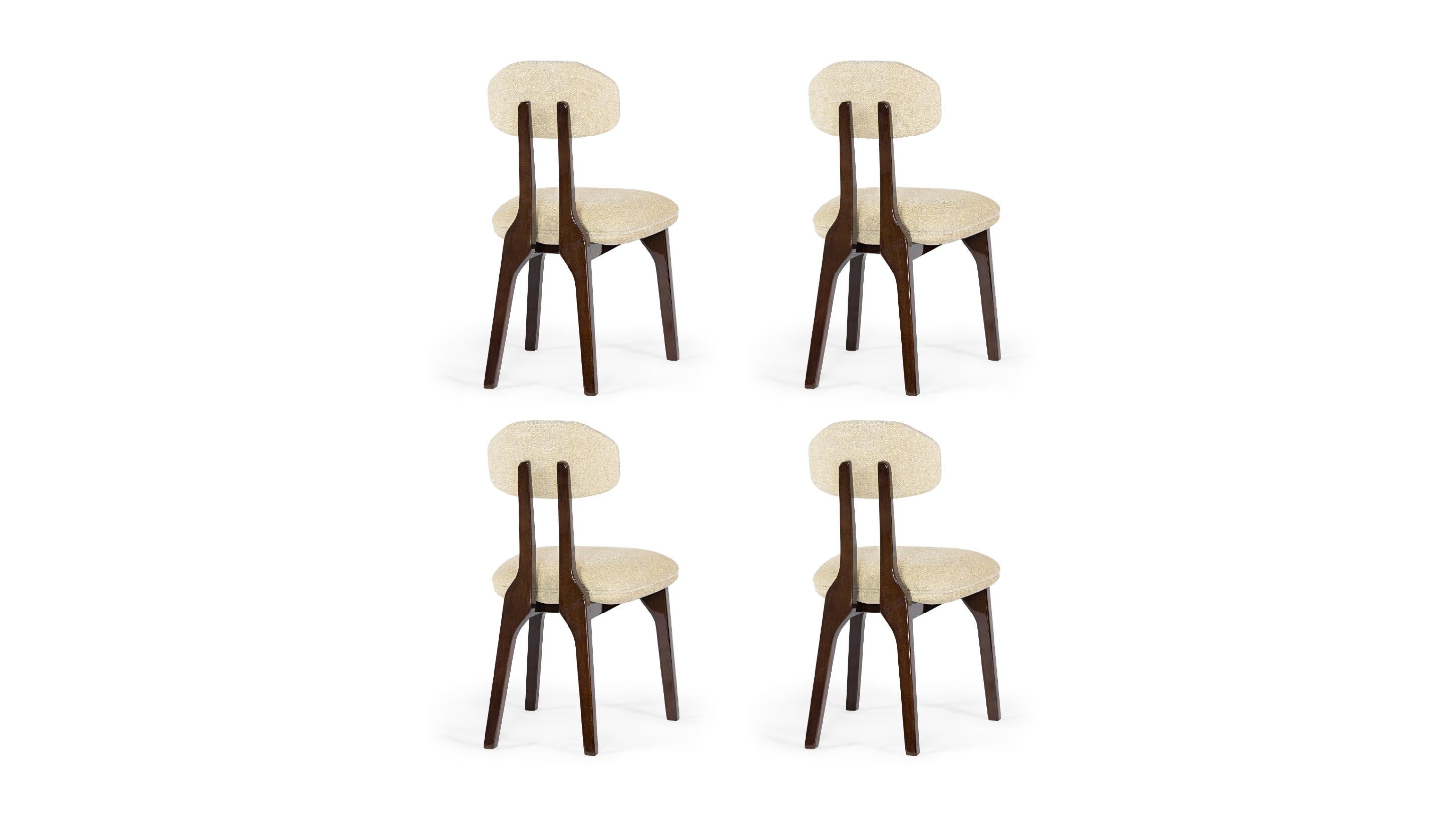 Set of 4 contemporary chenille beech Silhouette dining chair by InsidherLand For Sale