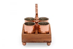 Set of 4 Contemporary Hammered Copper Shot Glasses in a Wooden Case