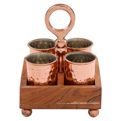 Set of 4 Contemporary Hammered Copper Shot Glasses in a Wooden Case