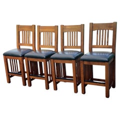 Set of 4 Contemporary Mission Oak & Leather Counter Stools