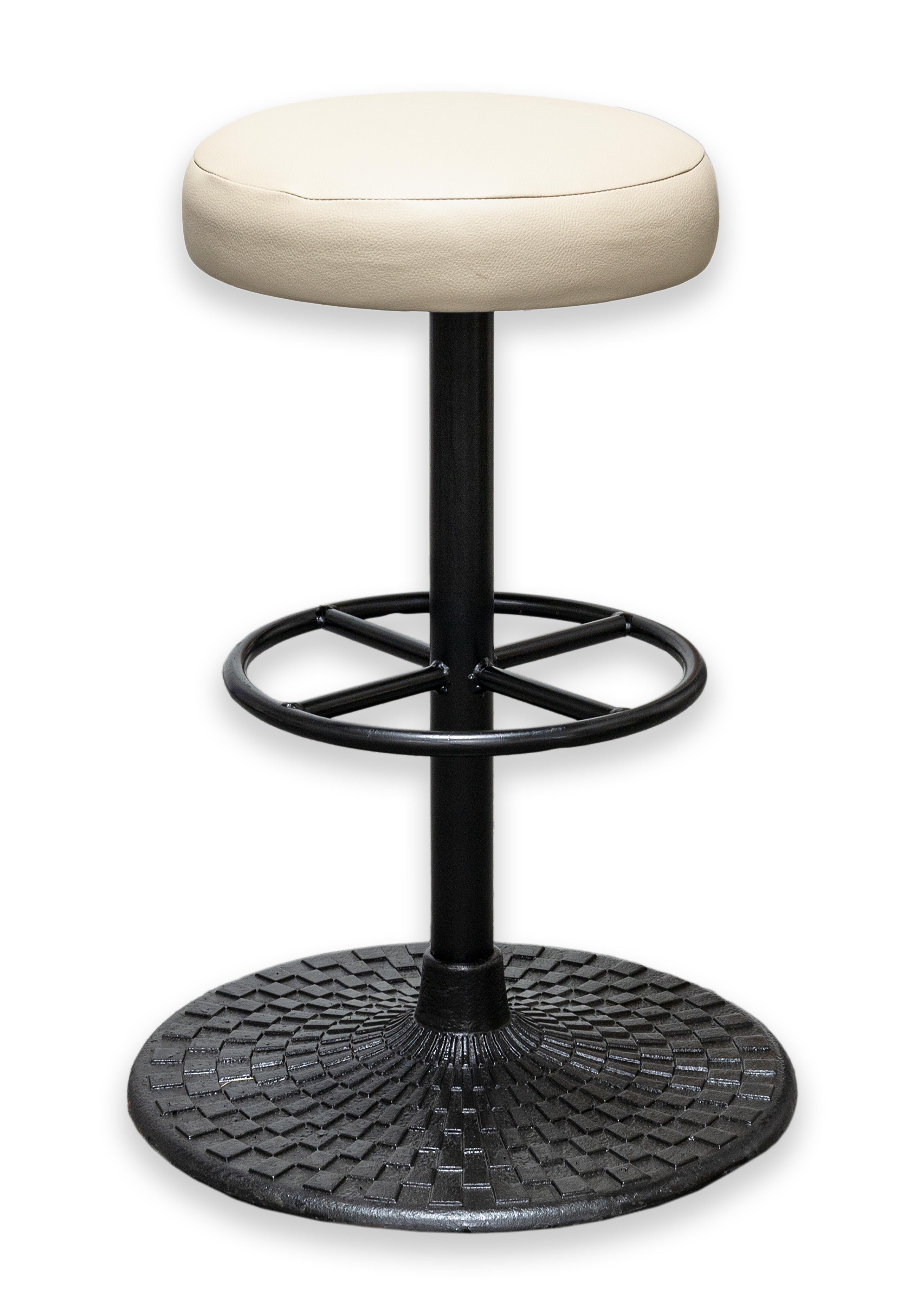 Set of 4 Contemporary Modern Cream Seat and Black Textured Metal Barstools For Sale 3
