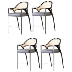 luxury counter stools Set of 4 Contemporary Polished Chrome Rattan Counter Stools Hand Lacquered