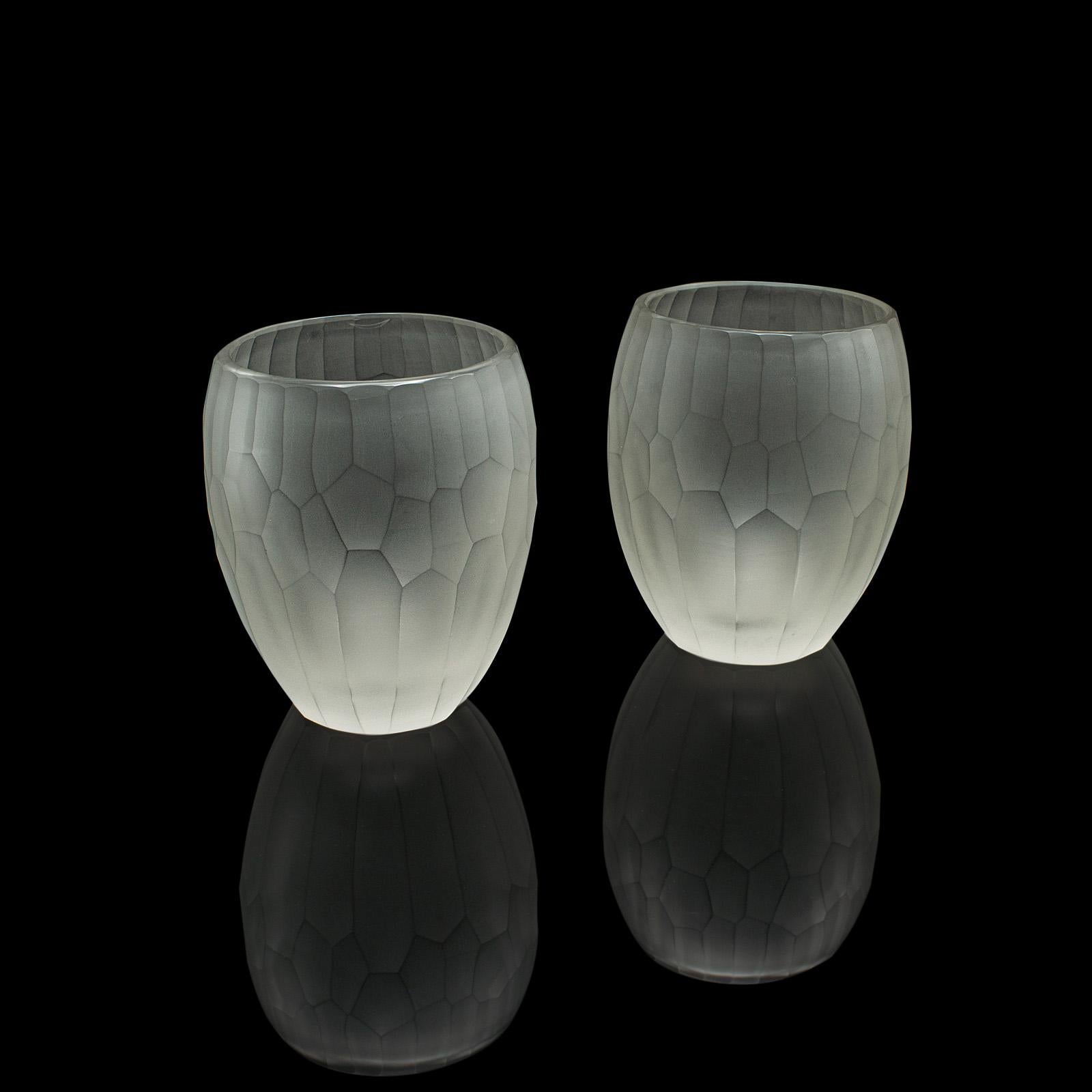 
This is a set of 4 contemporary Wimbledon spirit tumblers. A Continental, frosted cordial or lemonade glass, dating to the turn of the Millennium, circa 2000.

Distinctive tumblers, with superb tonality and tactile finish
Displaying a desirable