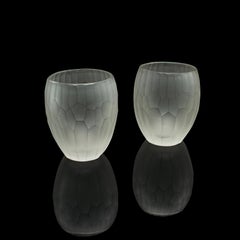 Set of 4 Contemporary Wimbledon Spirit Tumblers, Frosted Cordial Glasses, Signed