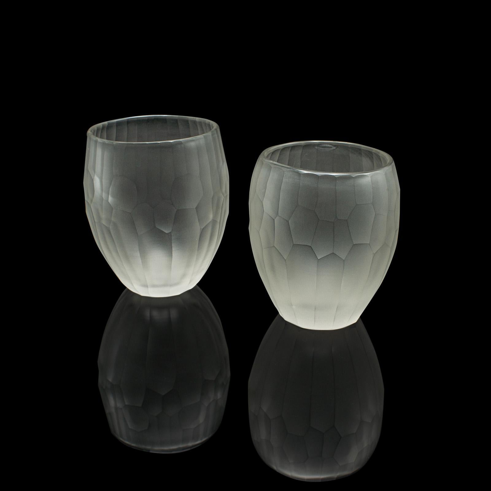British Set of 4 Contemporary Wimbledon Spirit Tumblers, Frosted Cordial Glasses, Signed For Sale