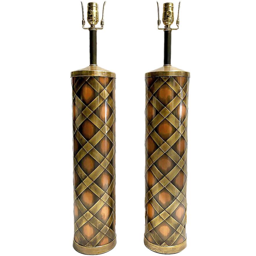 A pair of  Copper and Brass Table Lamps For Sale