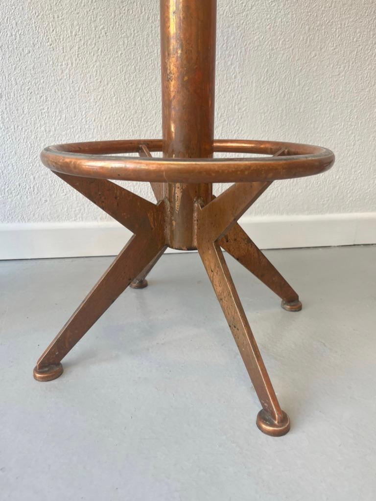 Mid-20th Century Set of 4 Copper & Leather Modernist Barstools ca. 1950s For Sale