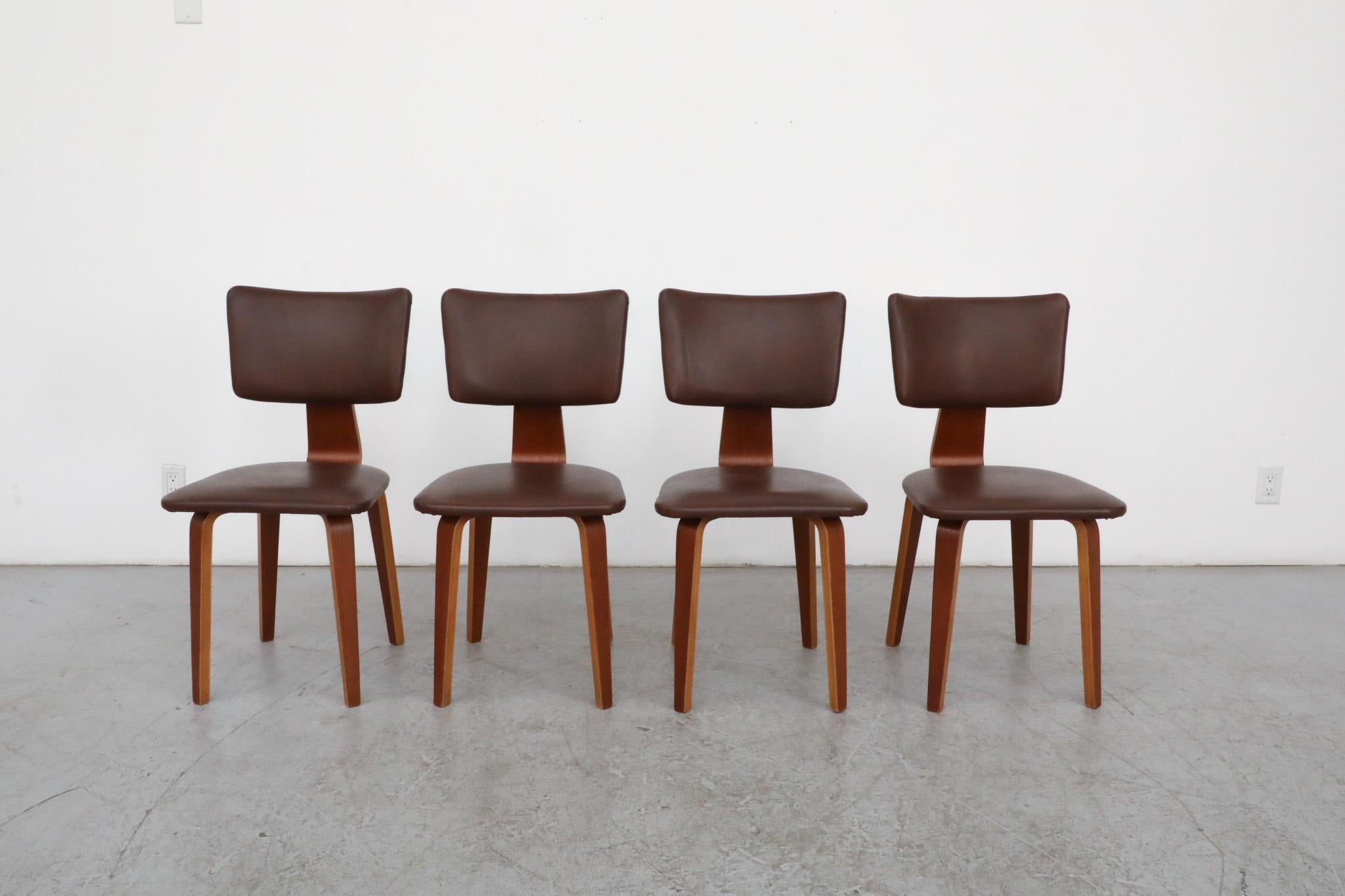 Brass Set of 4 Cor Alons Bent Wood Dining Chairs