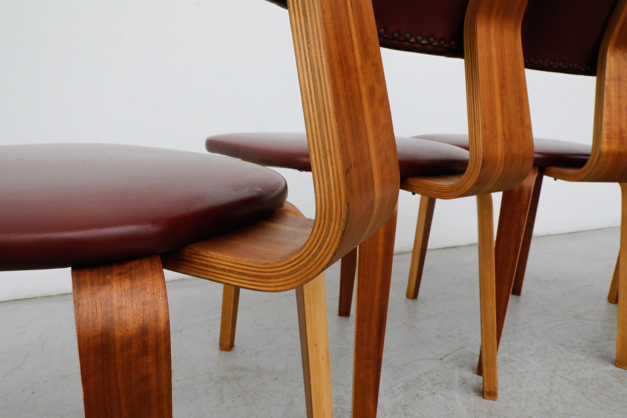 Set di quattro sedie da pranzo Cor Alons in teak e skai bordeaux in vendita 3