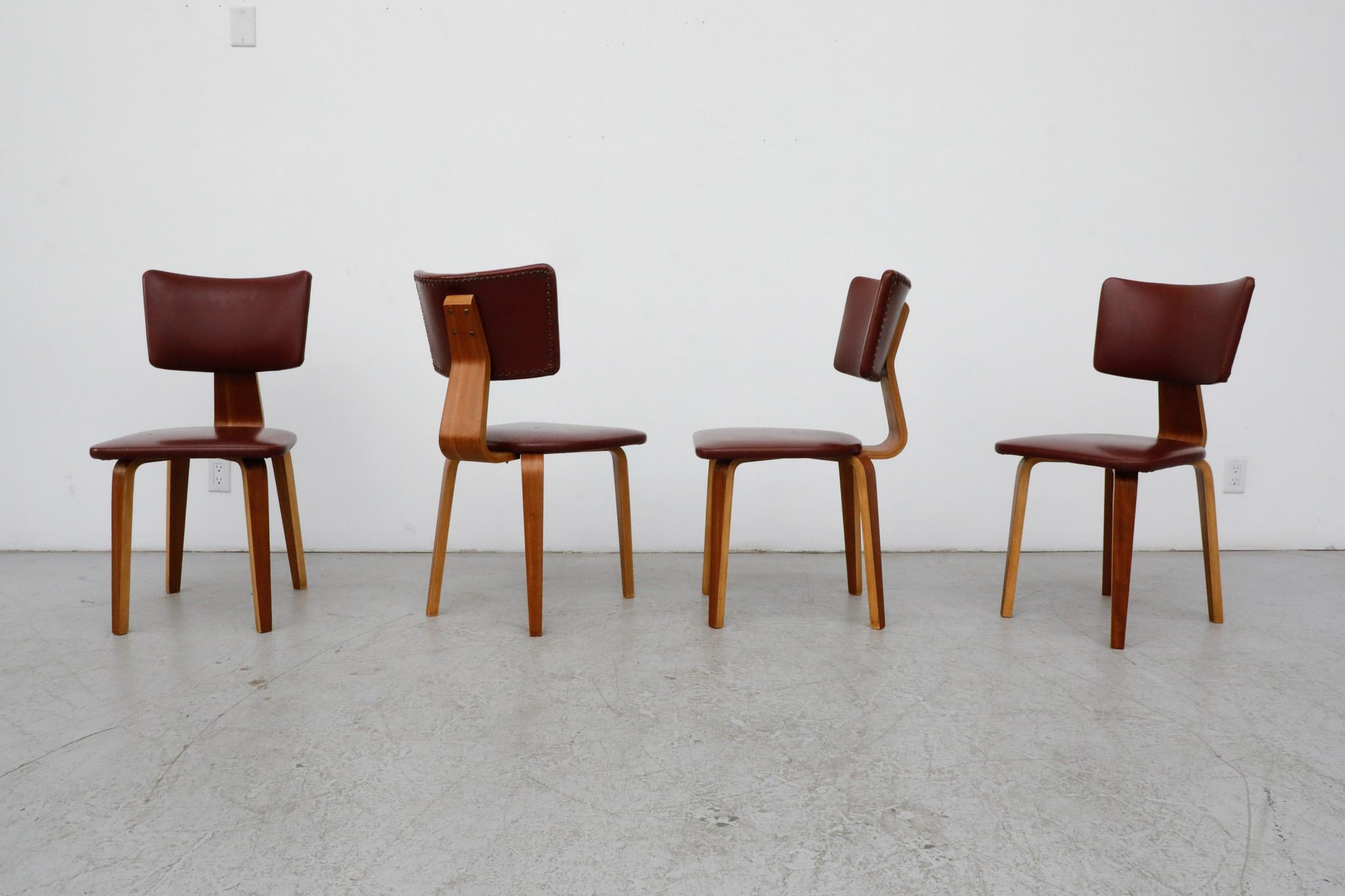 Set of 4 Cor Alons Teak and Burgundy Skai Dining Chairs For Sale 5