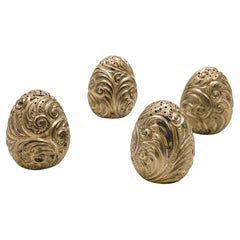 Set of 4 Cottle Gilt Sterling Silver Egg-Shaped Salt & Pepper Shakers Late 19th