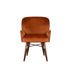 Set of 4 Cotton Louis I Dining Chair Walnut Legs Brass by Ottiu