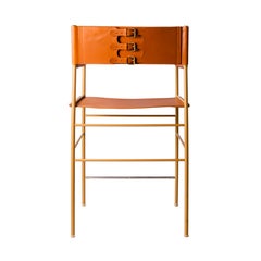 Set di 4 sgabelli da bancone con. Schienale - Pelle Tan e ottone invecchiato verniciato a polvere
