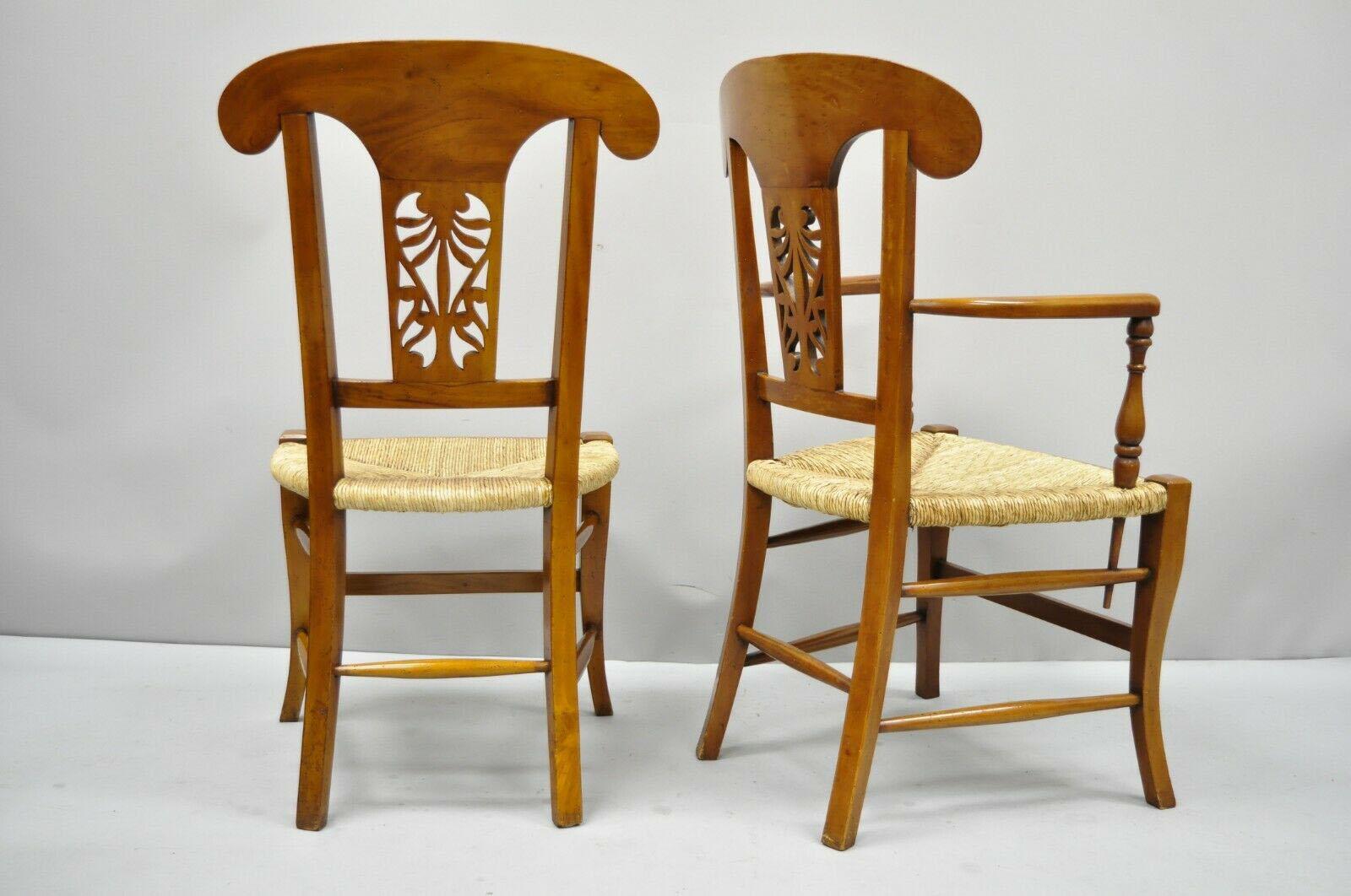 Set of 4 Country French Provincial Carved Cherrywood Rush Seat Dining Chairs 6