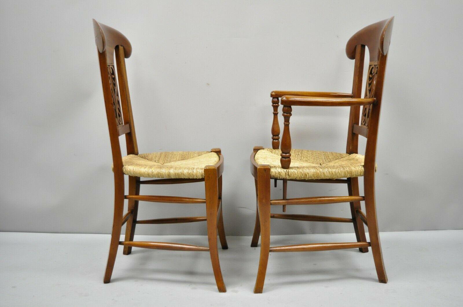 Set of 4 Country French Provincial Carved Cherrywood Rush Seat Dining Chairs 7