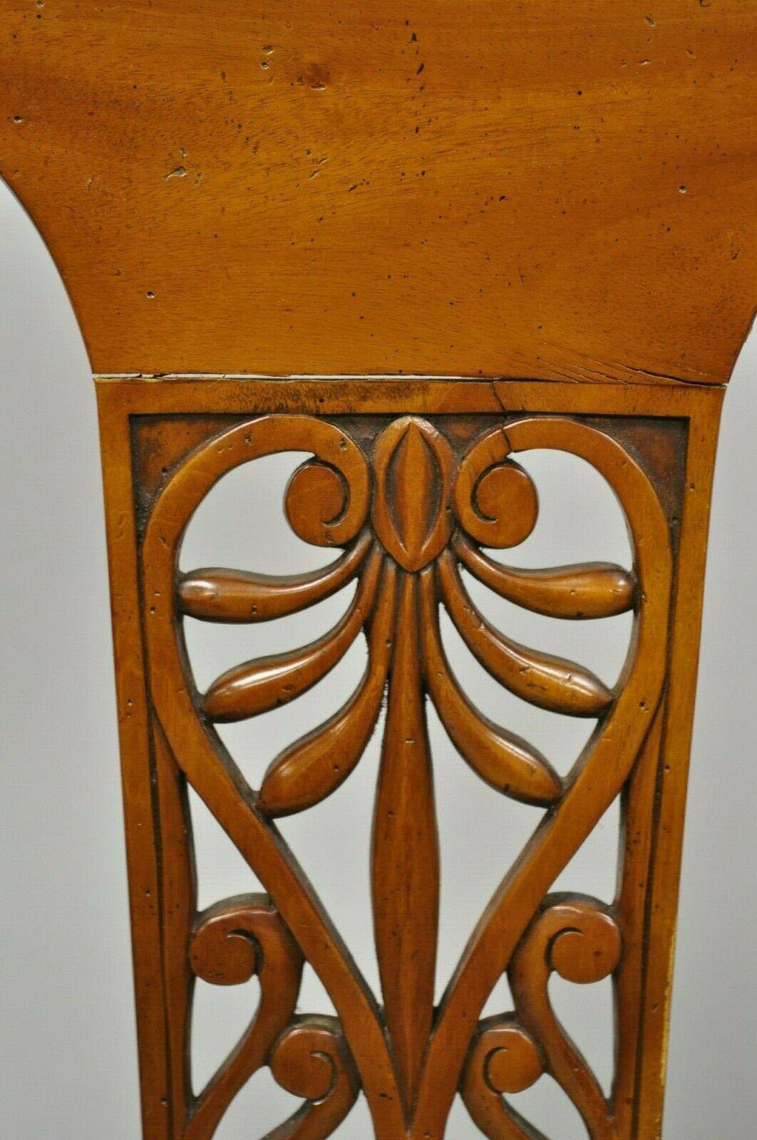 Set of 4 Country French Provincial Carved Cherrywood Rush Seat Dining Chairs 1