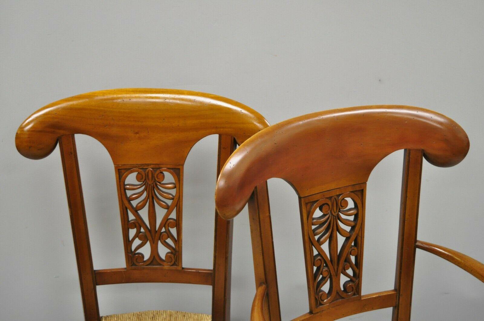 Set of 4 Country French Provincial Carved Cherrywood Rush Seat Dining Chairs 2