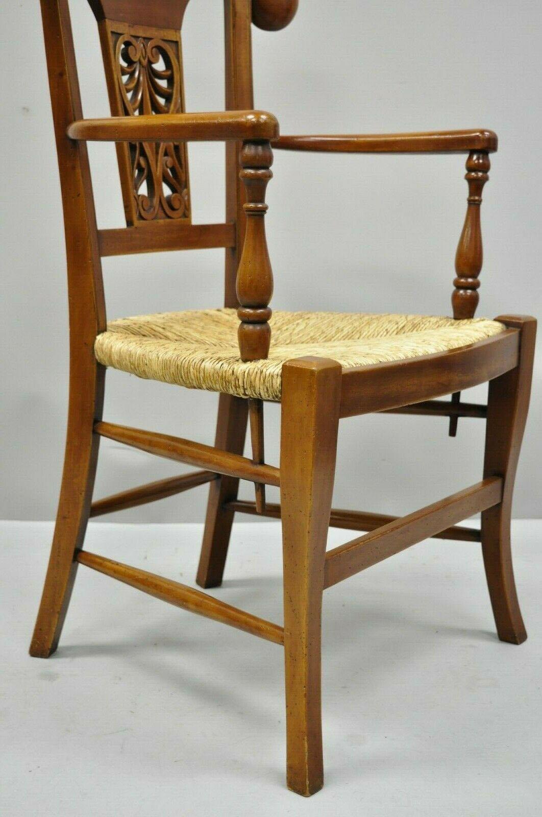 Set of 4 Country French Provincial Carved Cherrywood Rush Seat Dining Chairs 5
