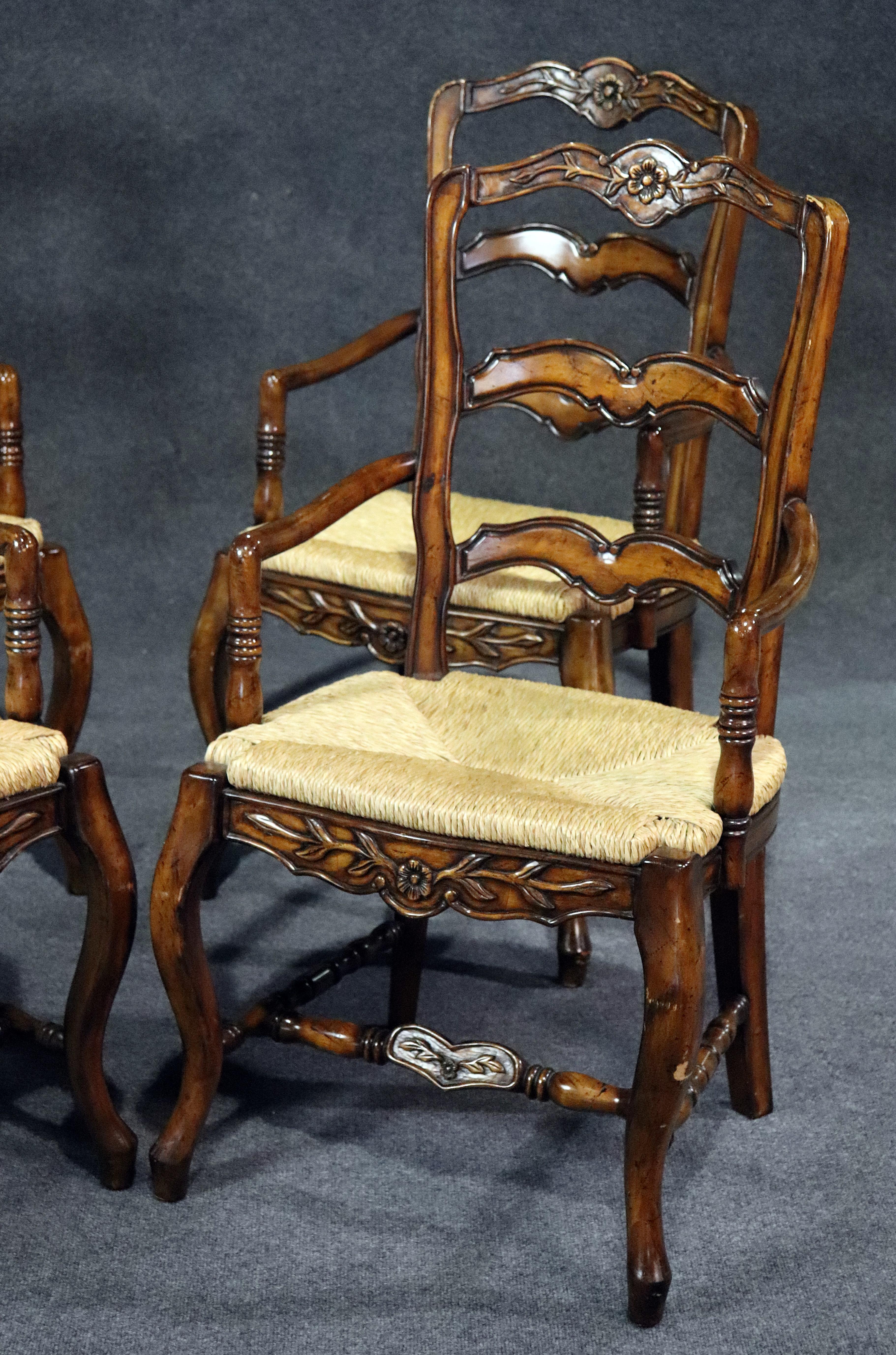 20th Century Set of 4 Country French Style Ladderback Armchairs