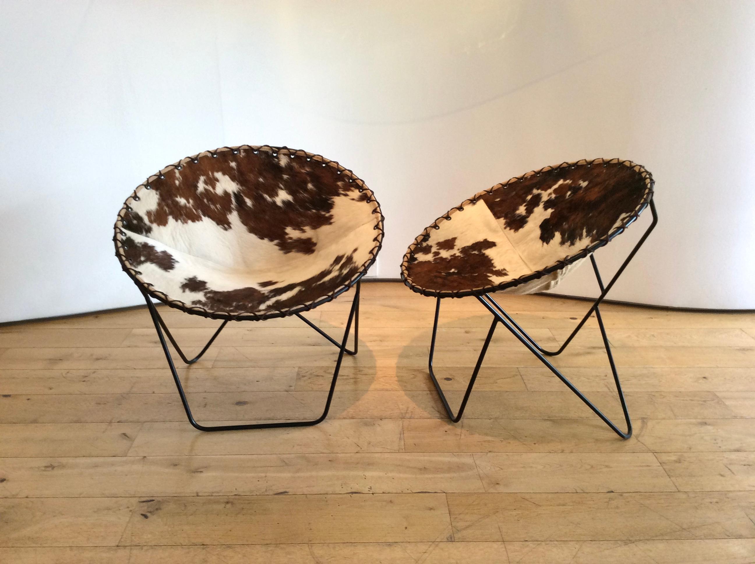 French Set of 4 Cowhide Chairs, 1970s