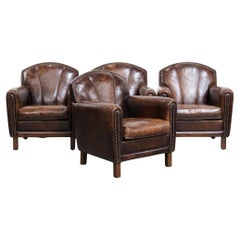 Set of 4 cowhide leather armchairs with a timeless and classic look