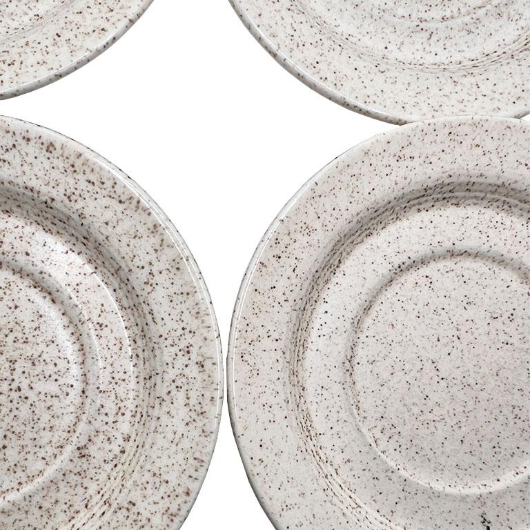 Late 20th Century Set of 4 Cream Homer Laughlin Speckled Salad Plates Classic American Stoneware For Sale