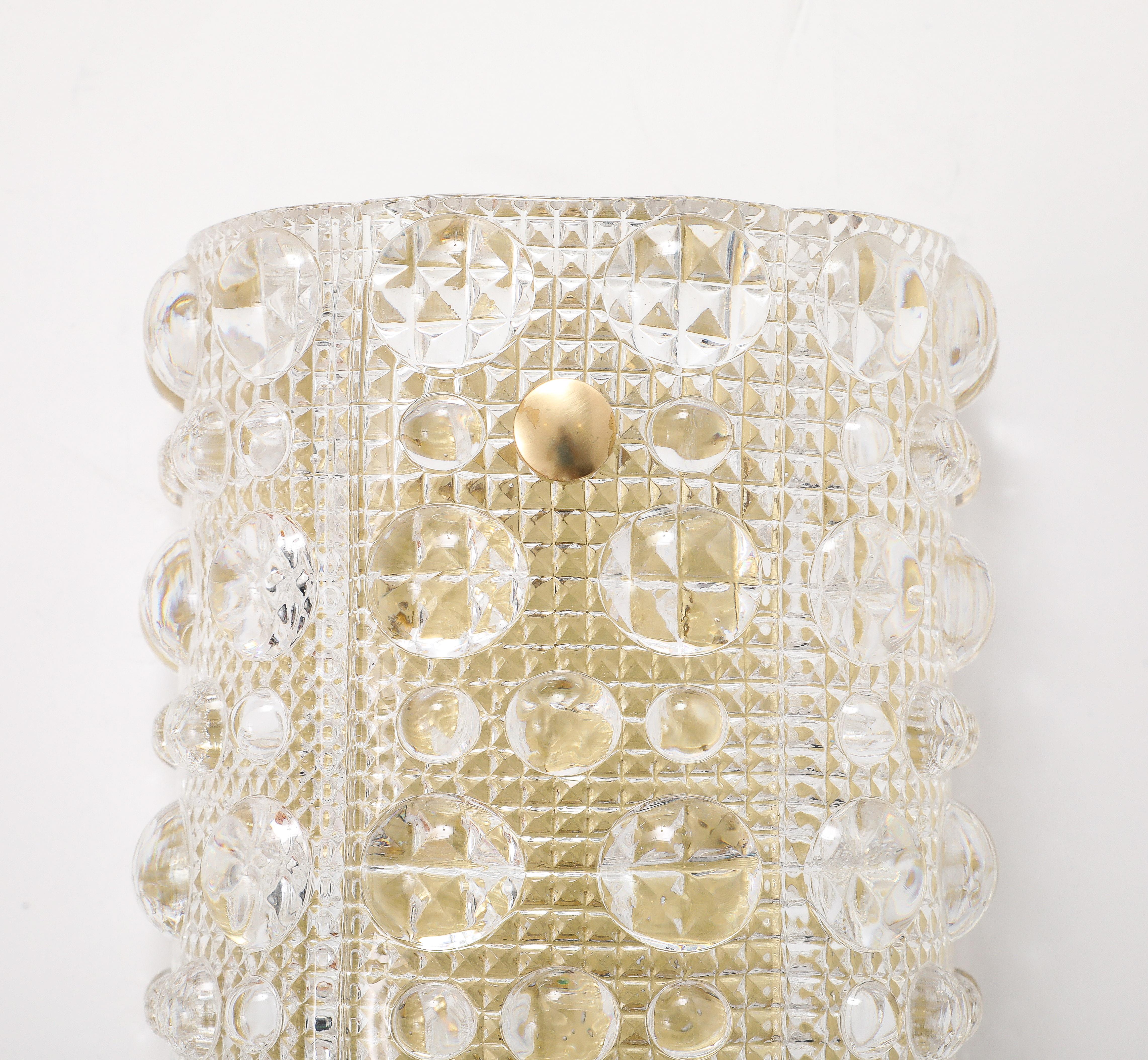Set of 4 Crystal and Brass Sconces Designed by Carl Fagerlund for Orrefors For Sale 4