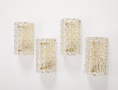 Set von 4 Wandleuchtern aus Kristall und Messing entworfen von Carl Fagerlund für Orrefors