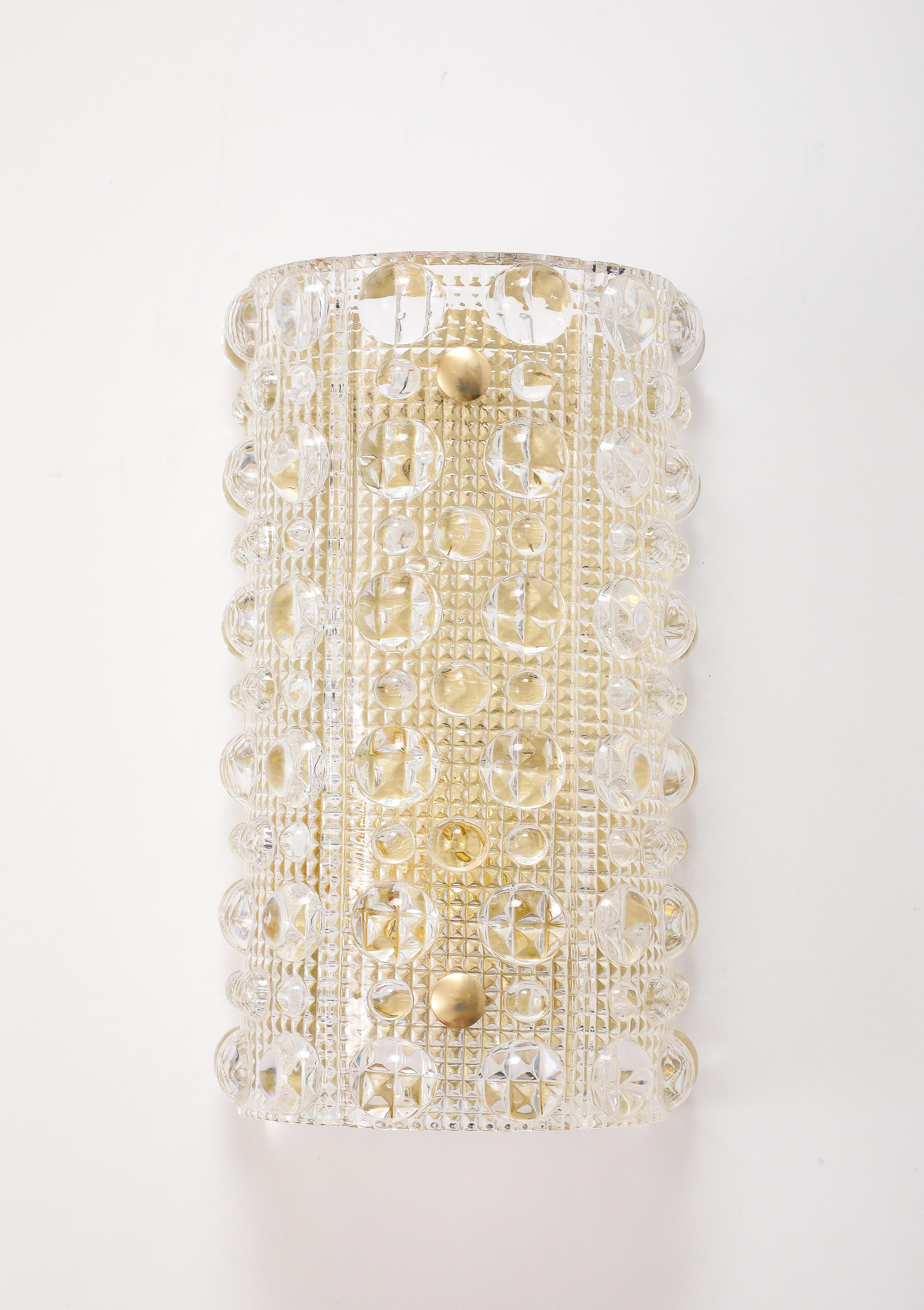Set of 4 Crystal and Brass Sconces Designed by Carl Fagerlund for Orrefors For Sale 1