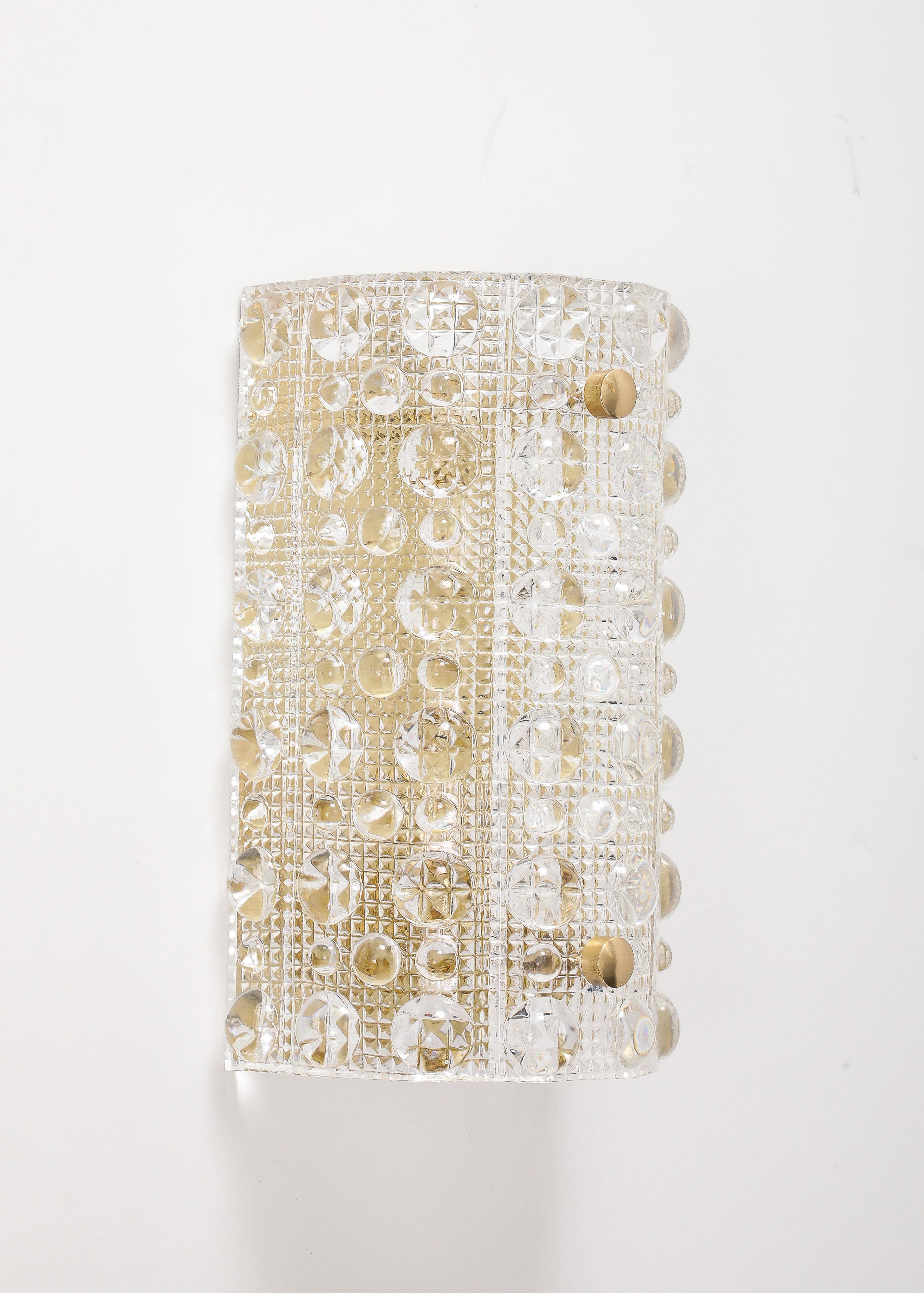 Set of 4 Crystal and Brass Sconces Designed by Carl Fagerlund for Orrefors For Sale 2