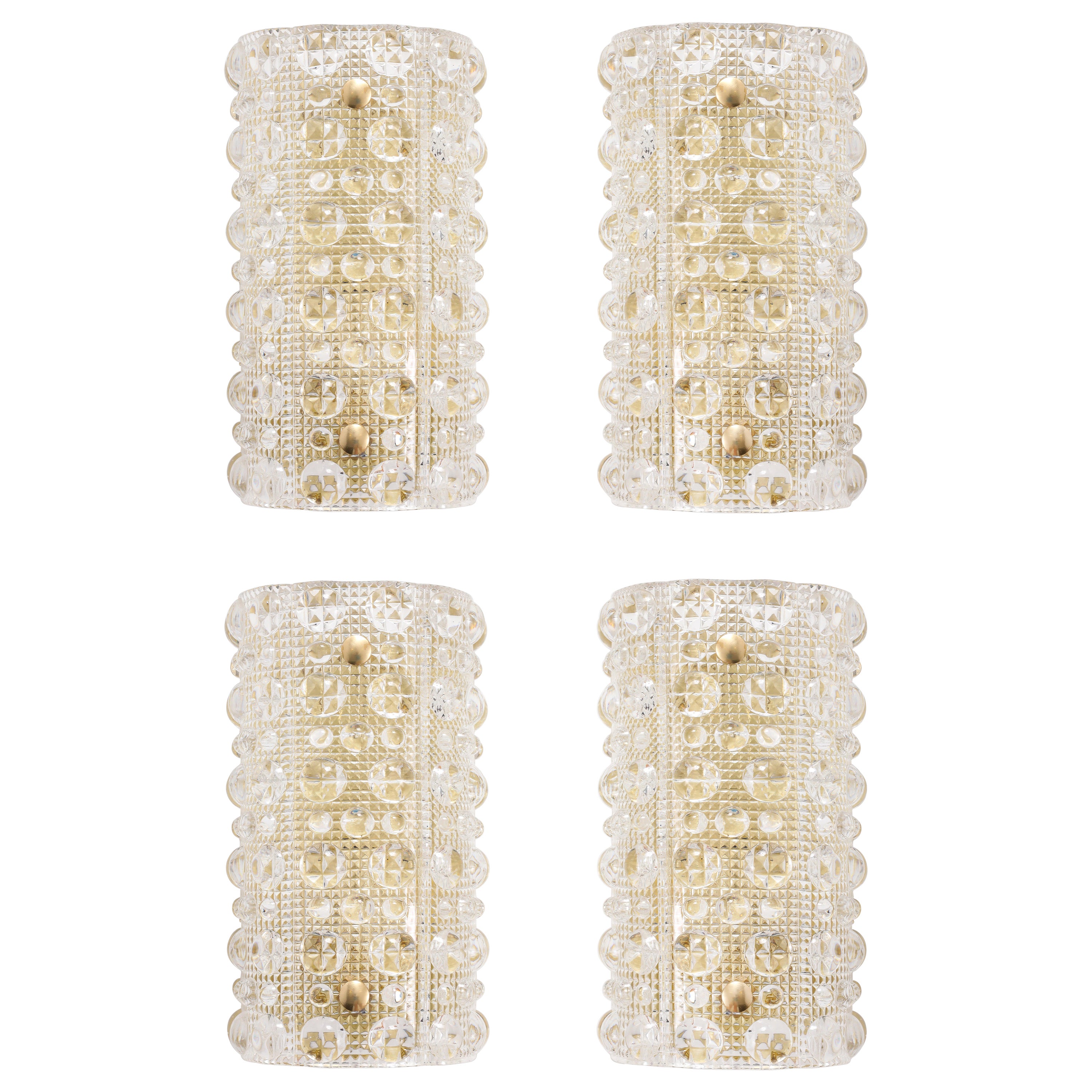 Set of 4 Crystal and Brass Sconces Designed by Carl Fagerlund for Orrefors For Sale