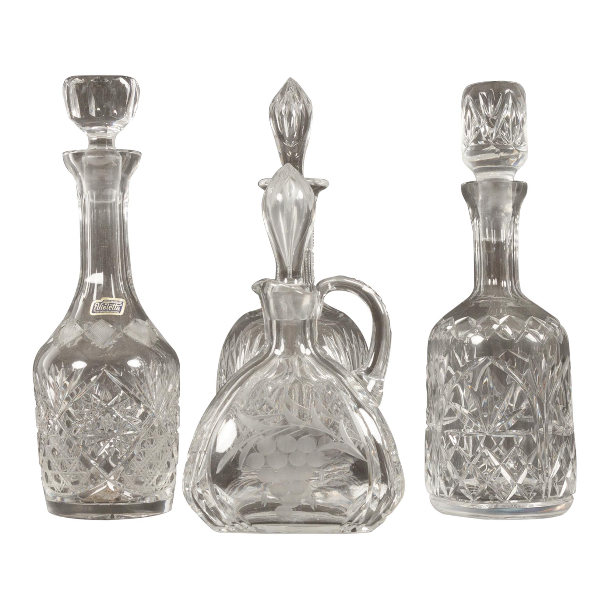 Set of 4 Crystal Decanters, Mid-20th Century