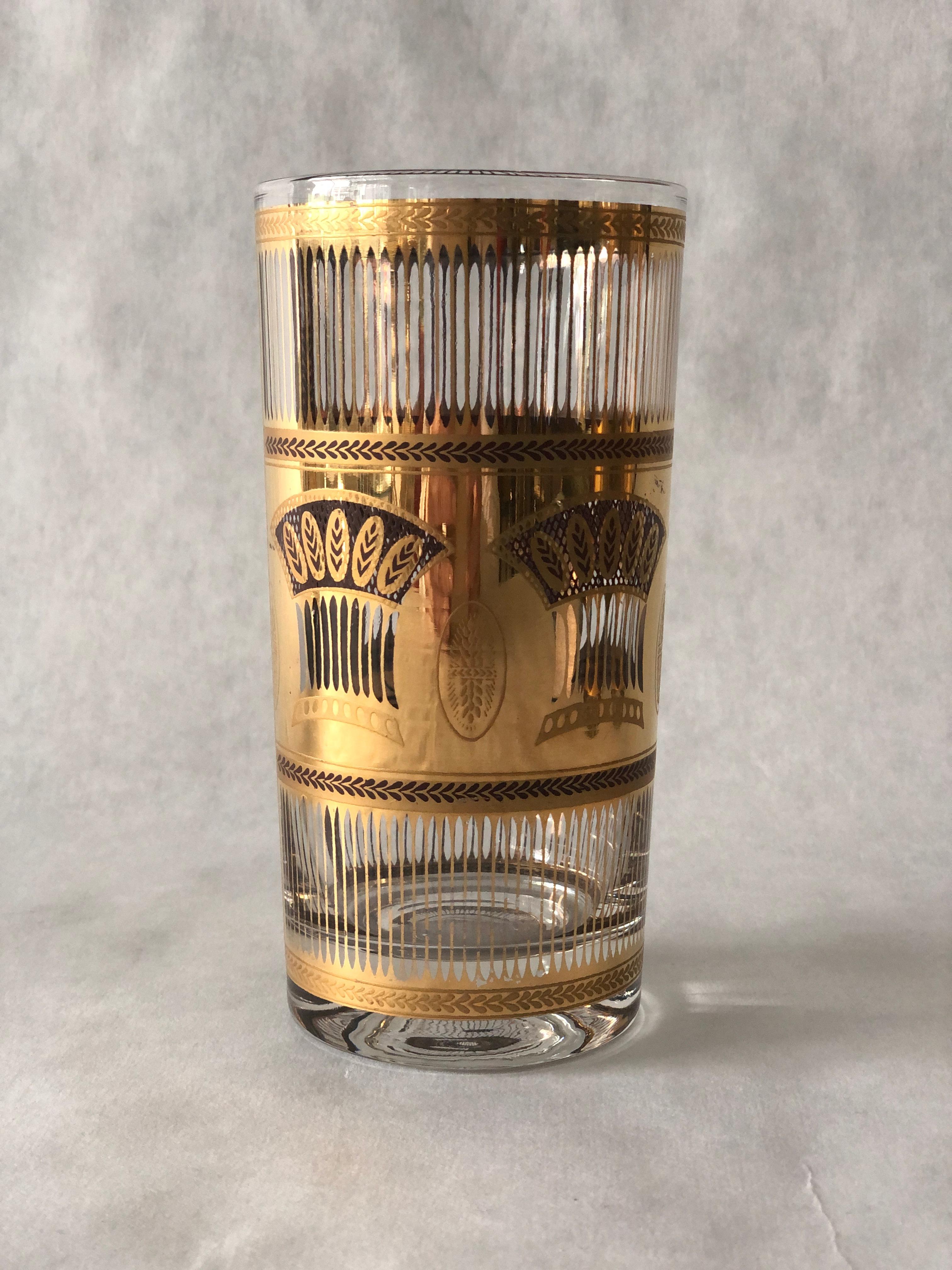 Set of 4 Culver Gold Gilt over Glass Wheat Sheath Theme Tall Cocktail Glasses 3