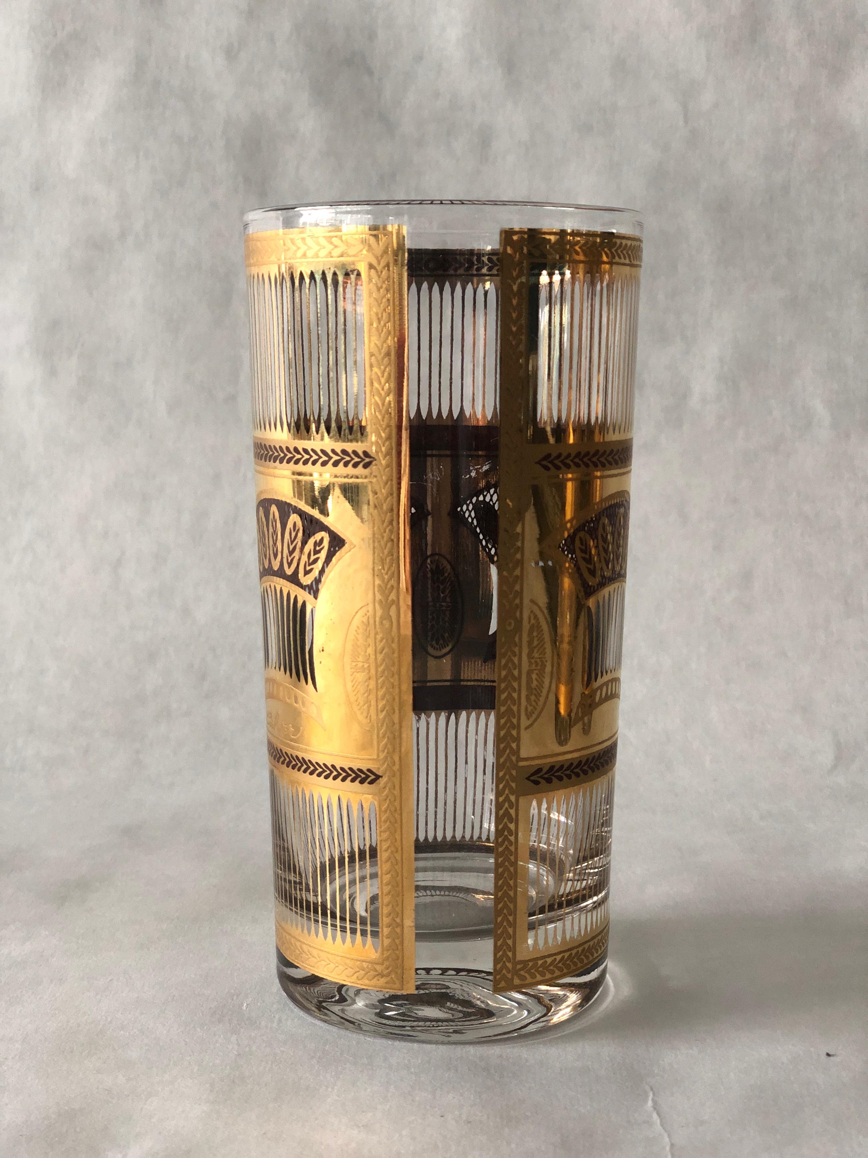 Set of 4 Culver Gold Gilt over Glass Wheat Sheath Theme Tall Cocktail Glasses 4