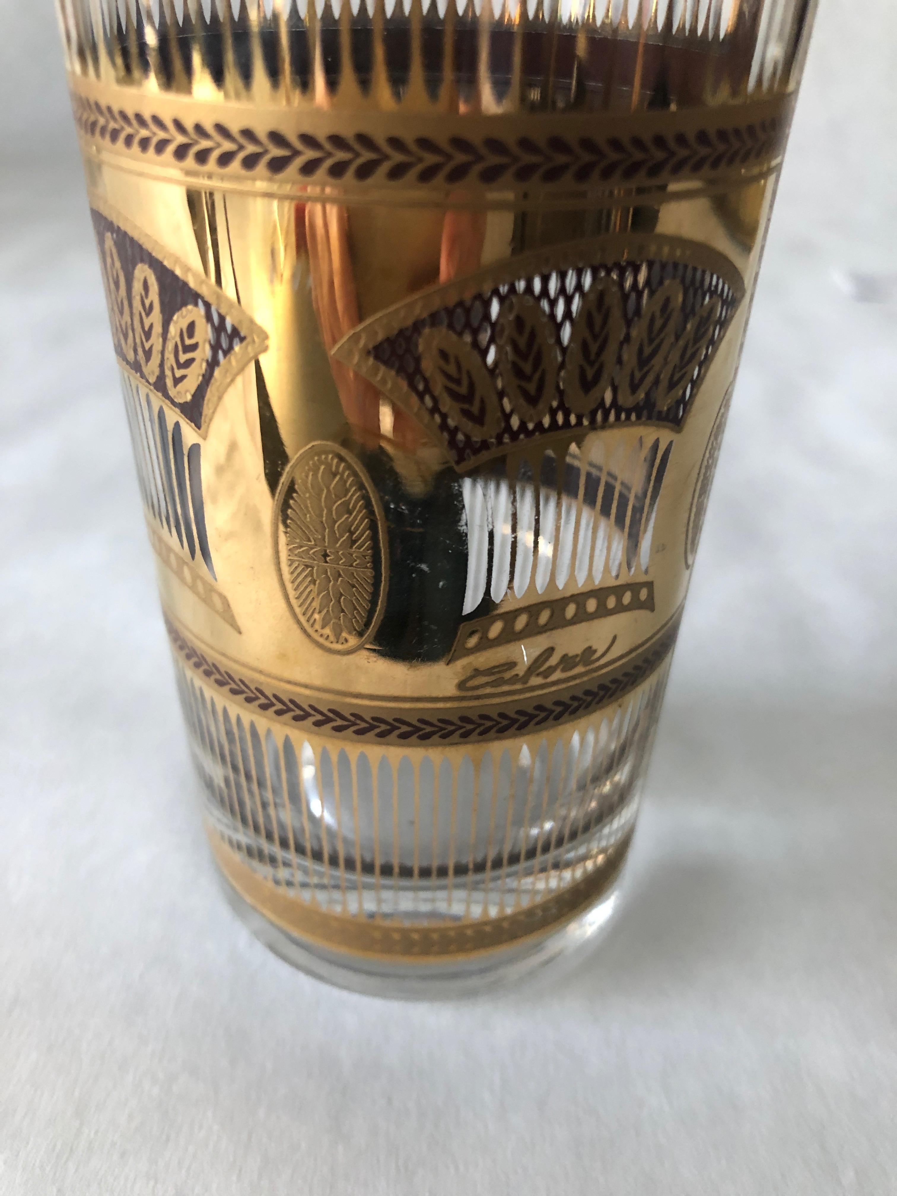 Set of 4 Culver Gold Gilt over Glass Wheat Sheath Theme Tall Cocktail Glasses 7