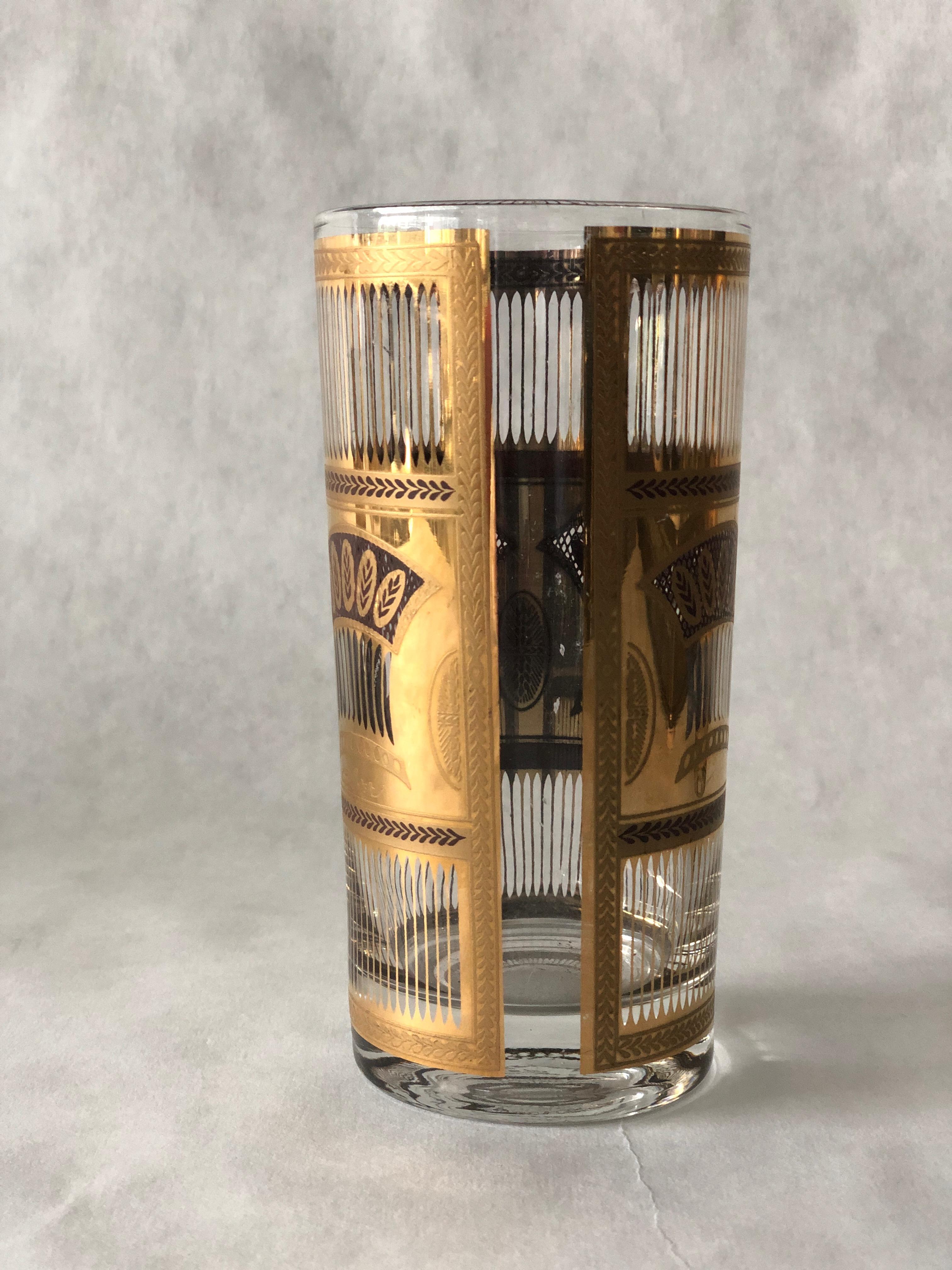 20th Century Set of 4 Culver Gold Gilt over Glass Wheat Sheath Theme Tall Cocktail Glasses