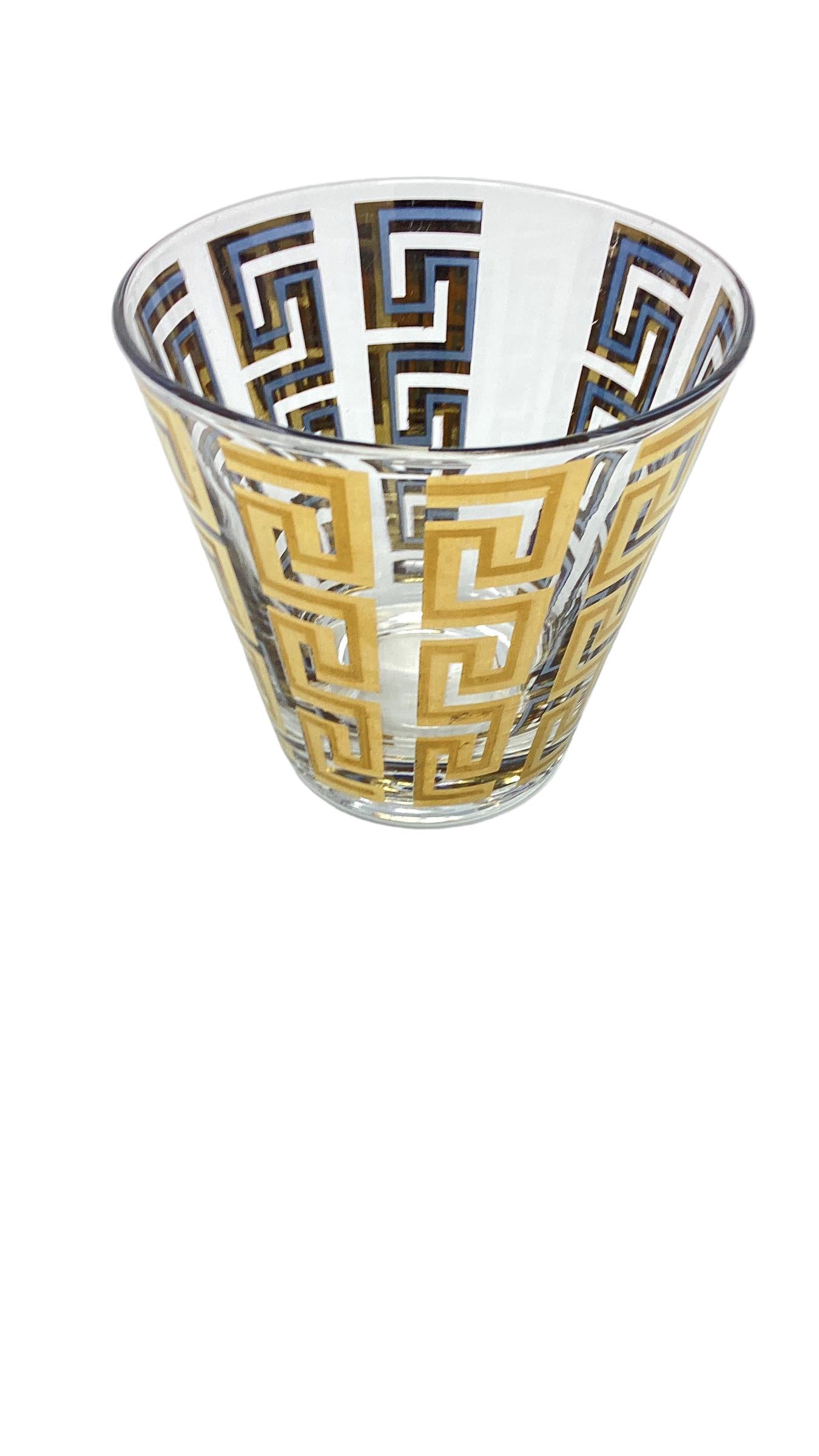 Mid-Century Modern Ensemble de 4 verres à l'ancienne Culver Greek Key en vente