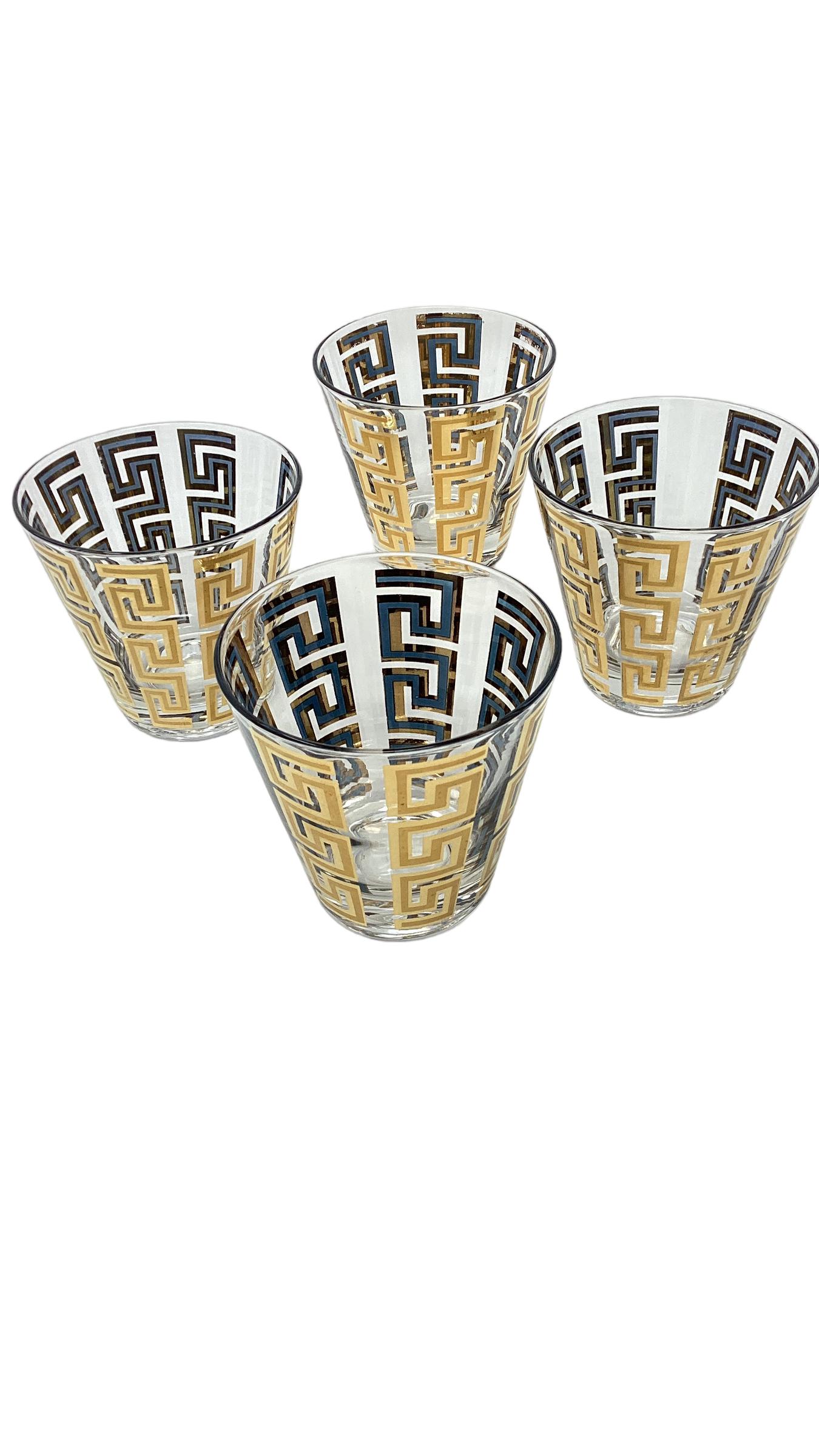 Set of 4 Culver Greek Key Old Fashioned Glasses In Good Condition For Sale In Chapel Hill, NC
